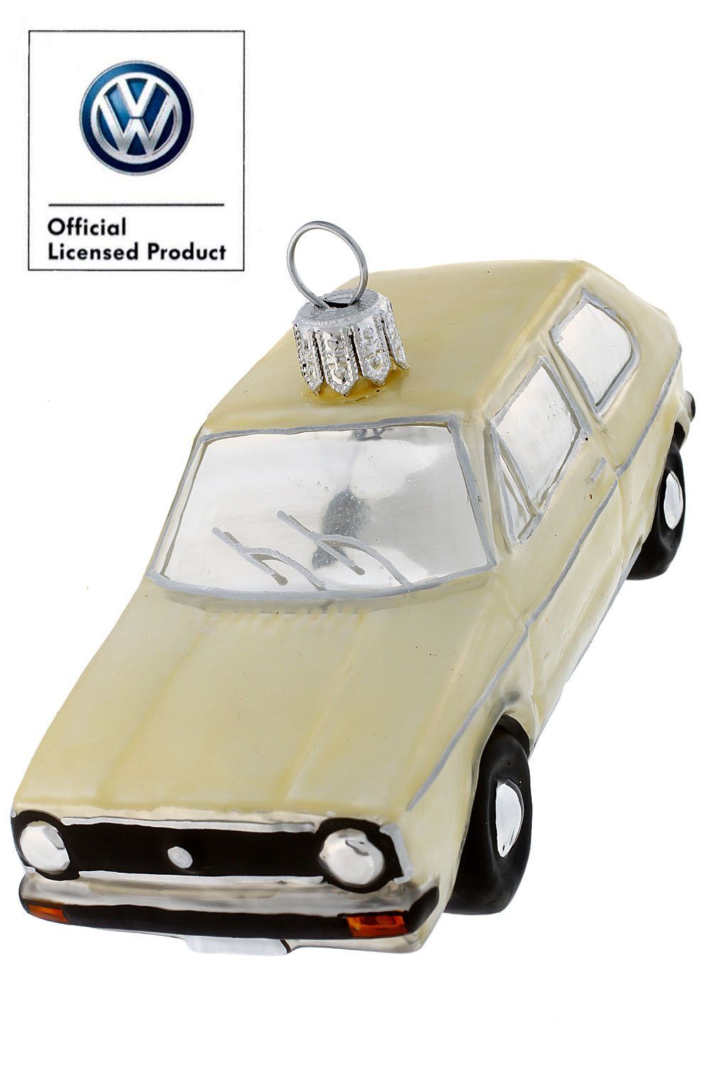 Hamburger Weihnachtskontor Christbaumschmuck VW-Golf (schneeweiß), Dekohänger - mundgeblasen - handdekoriert