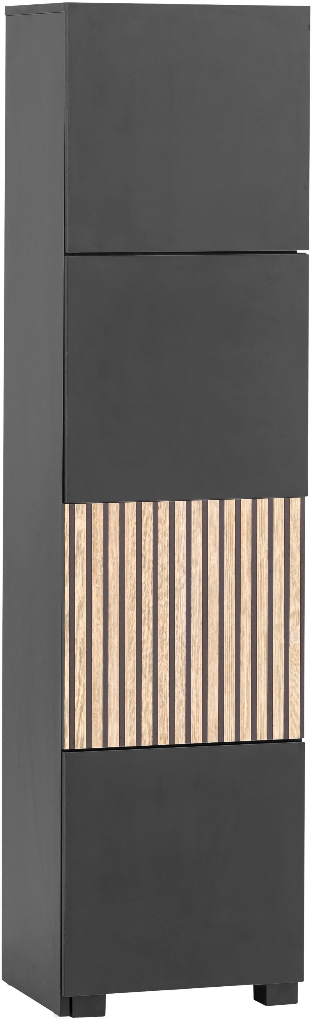 welltime Schieberegal Alexa, Breite variabel von 40 bis 70 cm, Türfront mit Akustikprint, grifflose Öffnung