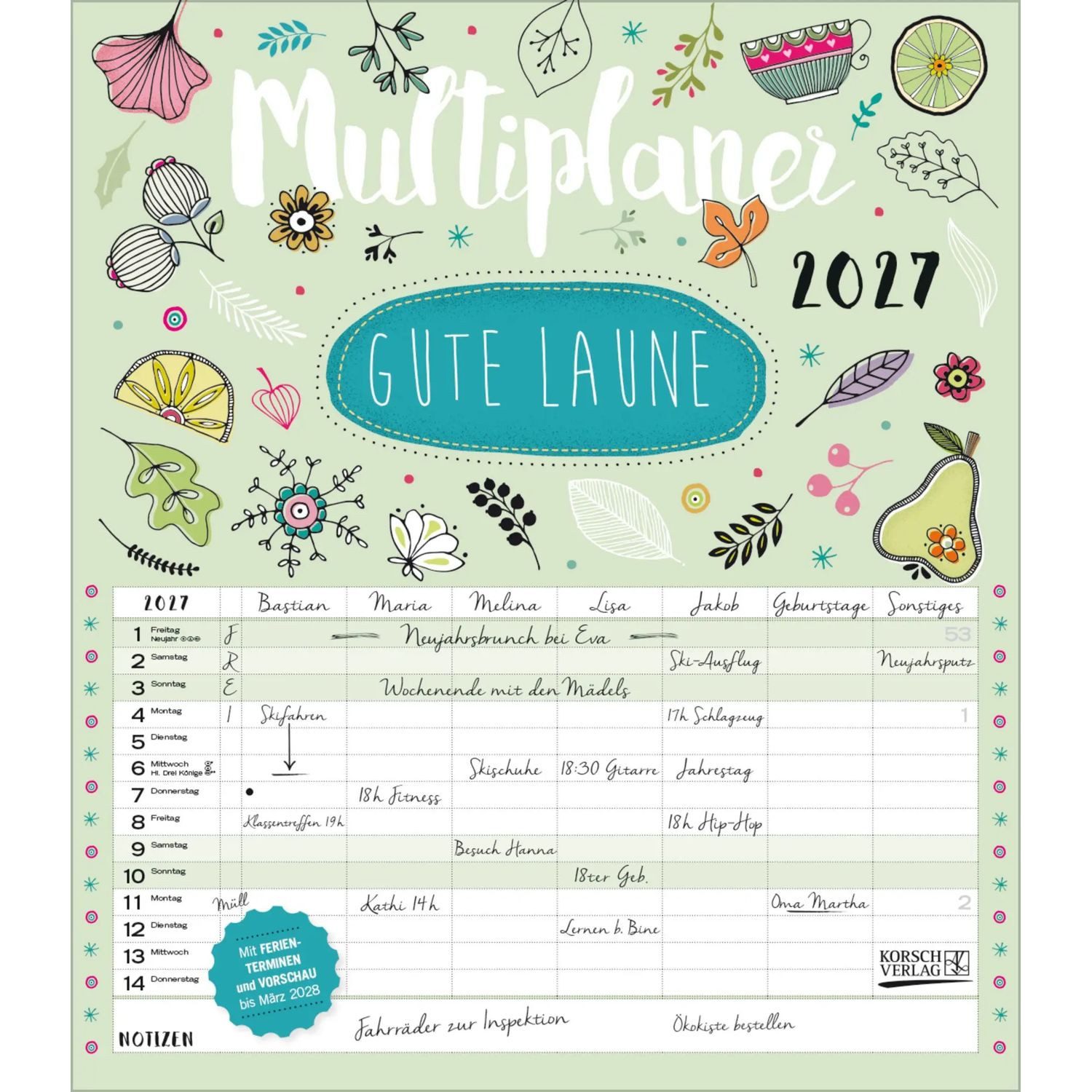 Korsch Verlag Wandkalender Multiplaner - Gute Laune 2027