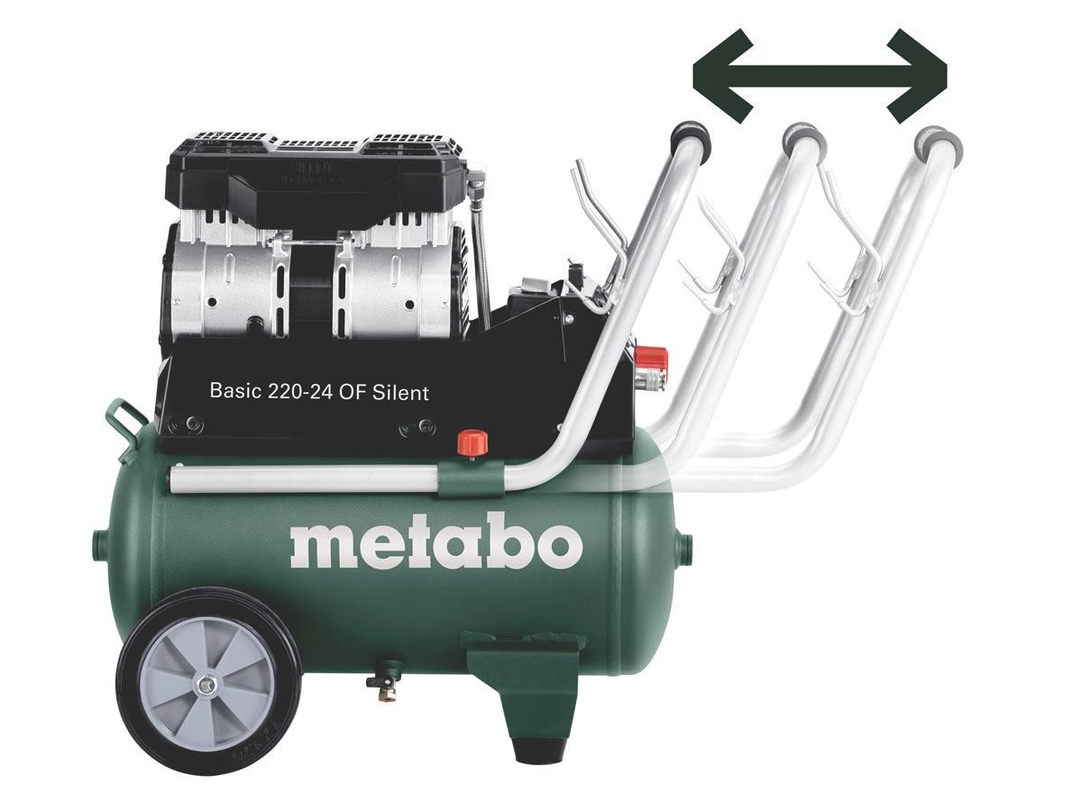 metabo Kompressor Basic 220-24 OF Silent, max. 8 bar, 24 l, Inklusive Universal-Schnellkupplung, Zuggriff mit Gummierung