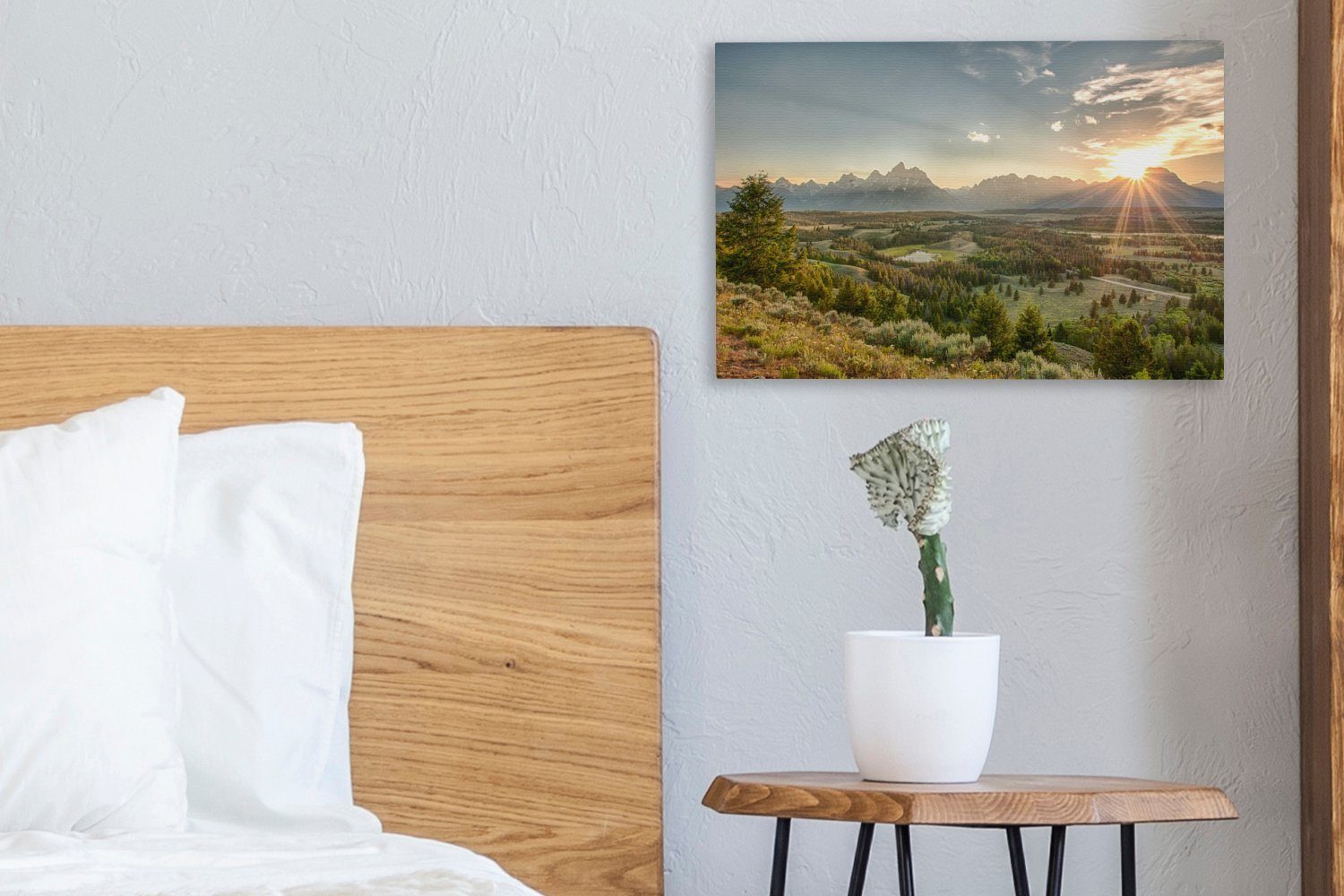 Wandbild Teton-Bergen hinter 30x20 strahlende Leinwandbilder, Die Wanddeko, Aufhängefertig, OneMillionCanvasses® (1 den Leinwandbild St), Vereinigten, cm in den Sonne