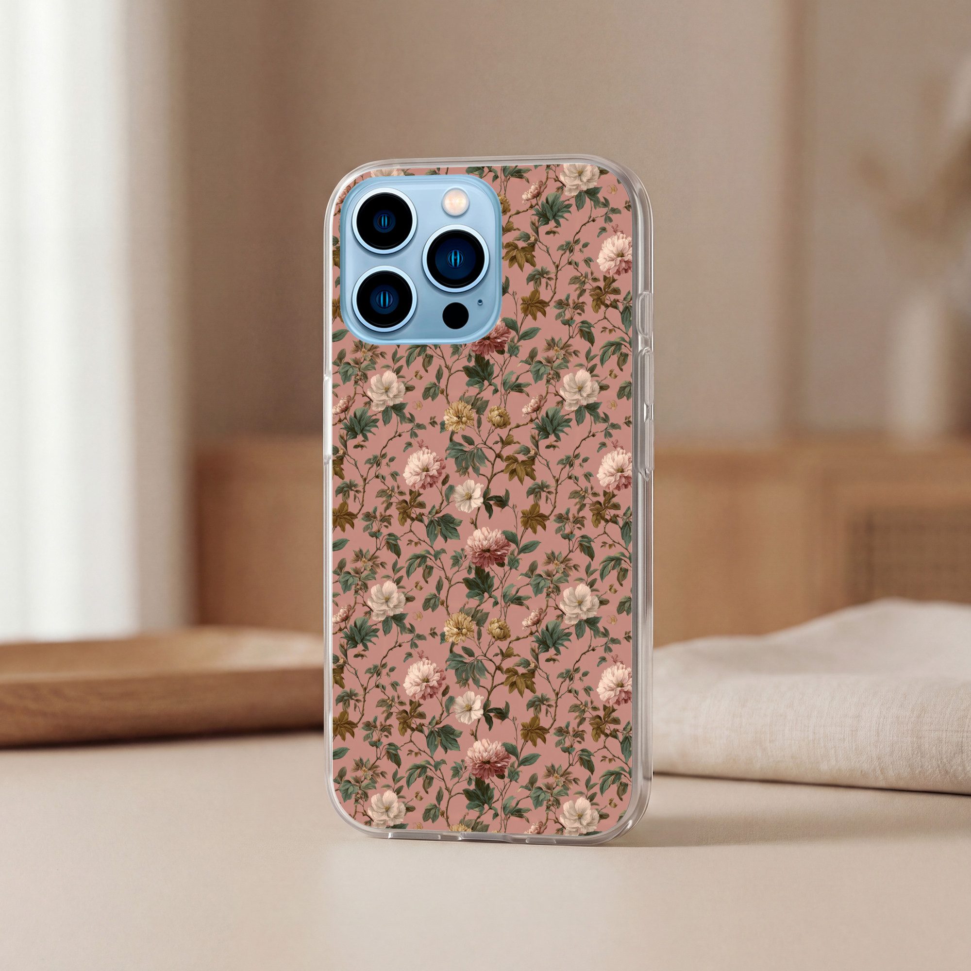 MuchoWow Handyhülle für Apple iPhone 13 Pro Blumen - Klassisch - Rosa, Smartphone-Bumper, Print, Handy Schutzhülle Dünn