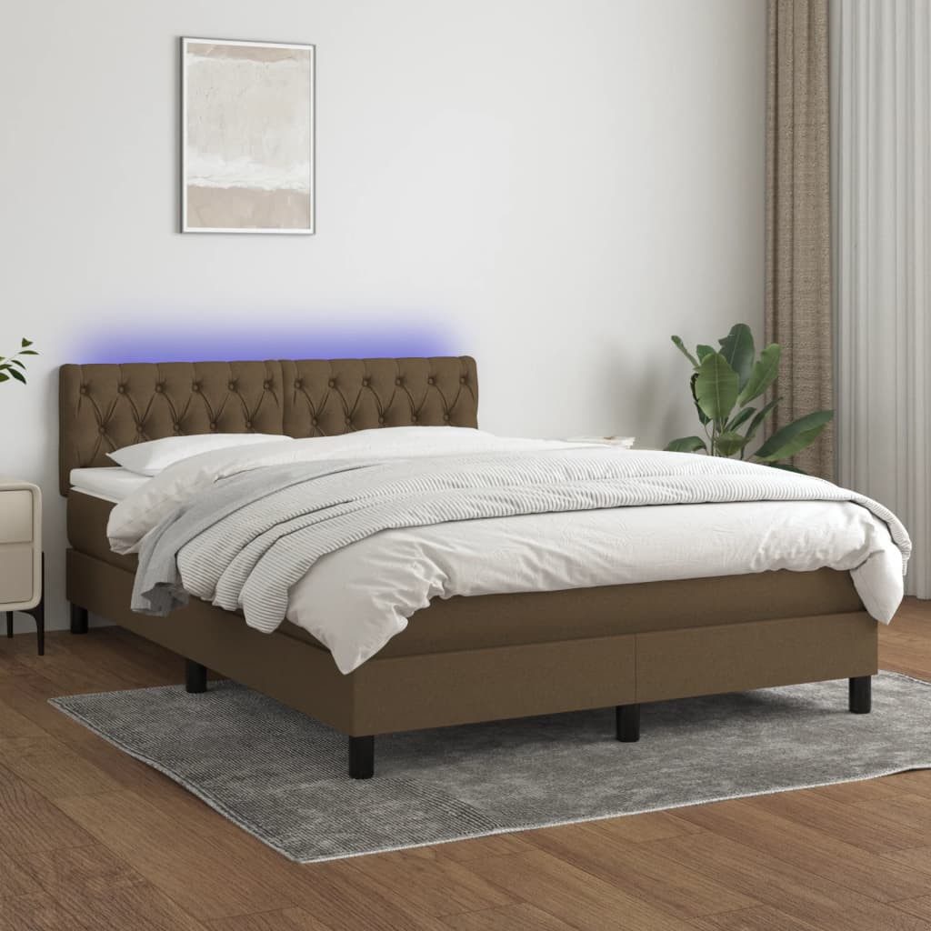 vidaXL Boxspringbett 140 x 200 cm Boxspringbett mit Matratze LED Dunkelbraun 140x200 cm St