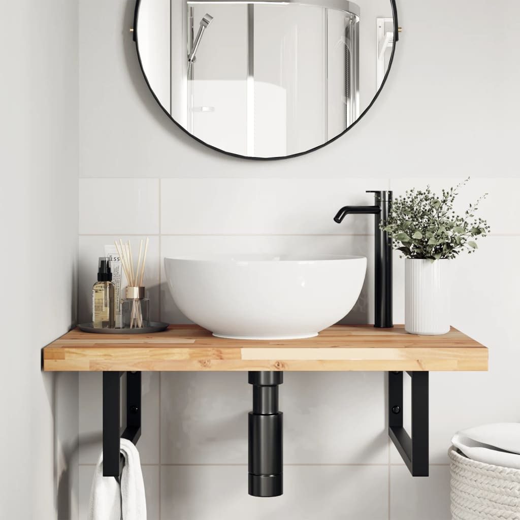 vidaXL Badezimmerspiegelschrank Waschbeckenregal Wandmontage Stahl und nholz (1-St)