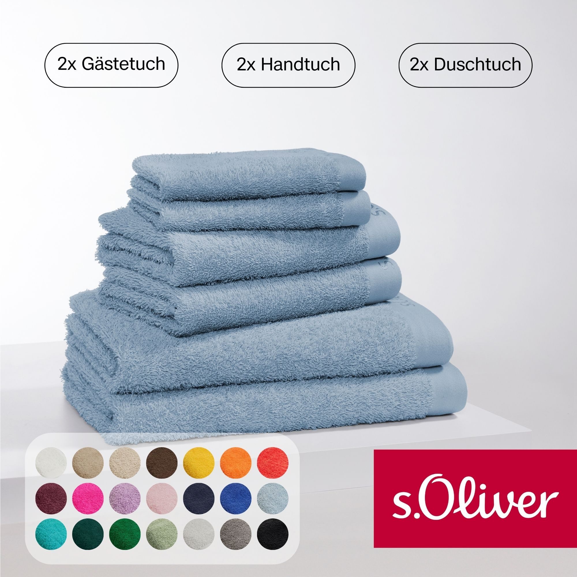 s.Oliver Handtuch Set s.Oliver, Premium Qualität, 600 gr/m², Walkfrottier (Set, 6-St), 2 Gästetücher 30x50, 2 Handtücher 50x100, 2 Duschtücher 70x140