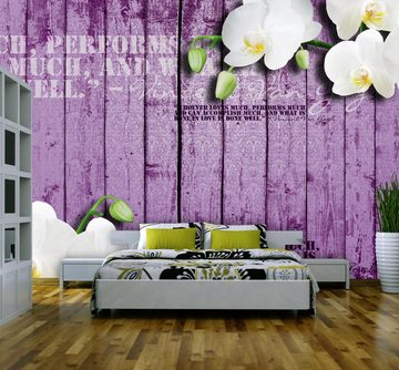 wandmotiv24 Fototapete Rosa Holz weiße Orchidee, glatt, Wandtapete, Motivtapete, matt, Vliestapete