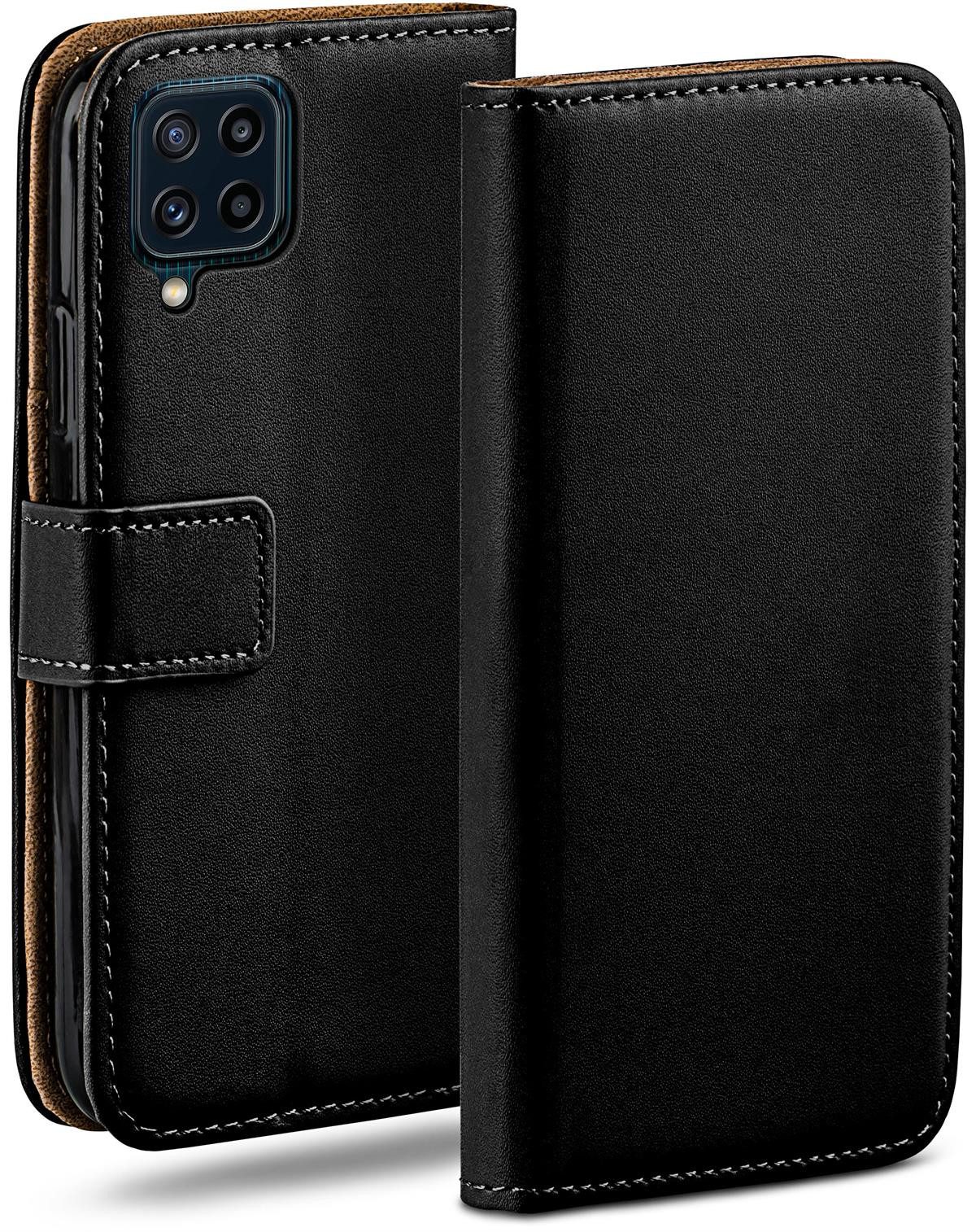 moex Handyhülle für Samsung Galaxy M32 Hülle Klappbar Book Case Schwarz 6,4 Zoll, Klapphülle Kartenfach Flip Cover Handytasche Leder Optik Schutzhülle