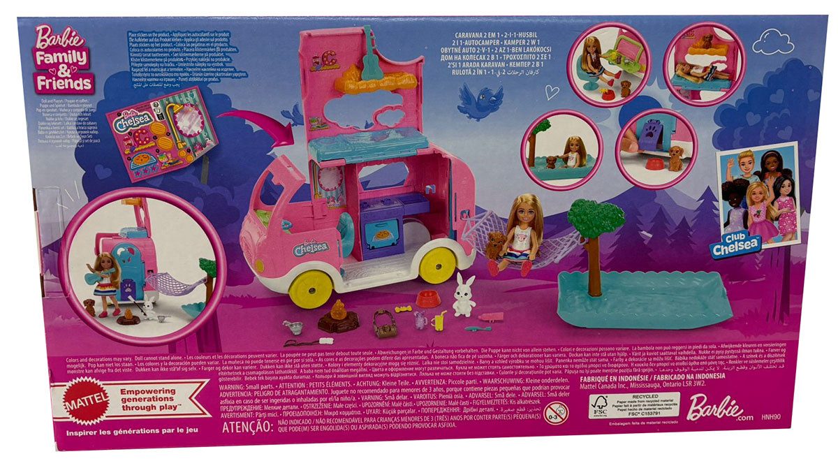 Barbie Stehpuppe Mattel Barbie Club Chelsea Puppe mit 2 in 1 Camper mit Pool, Wohnmobil