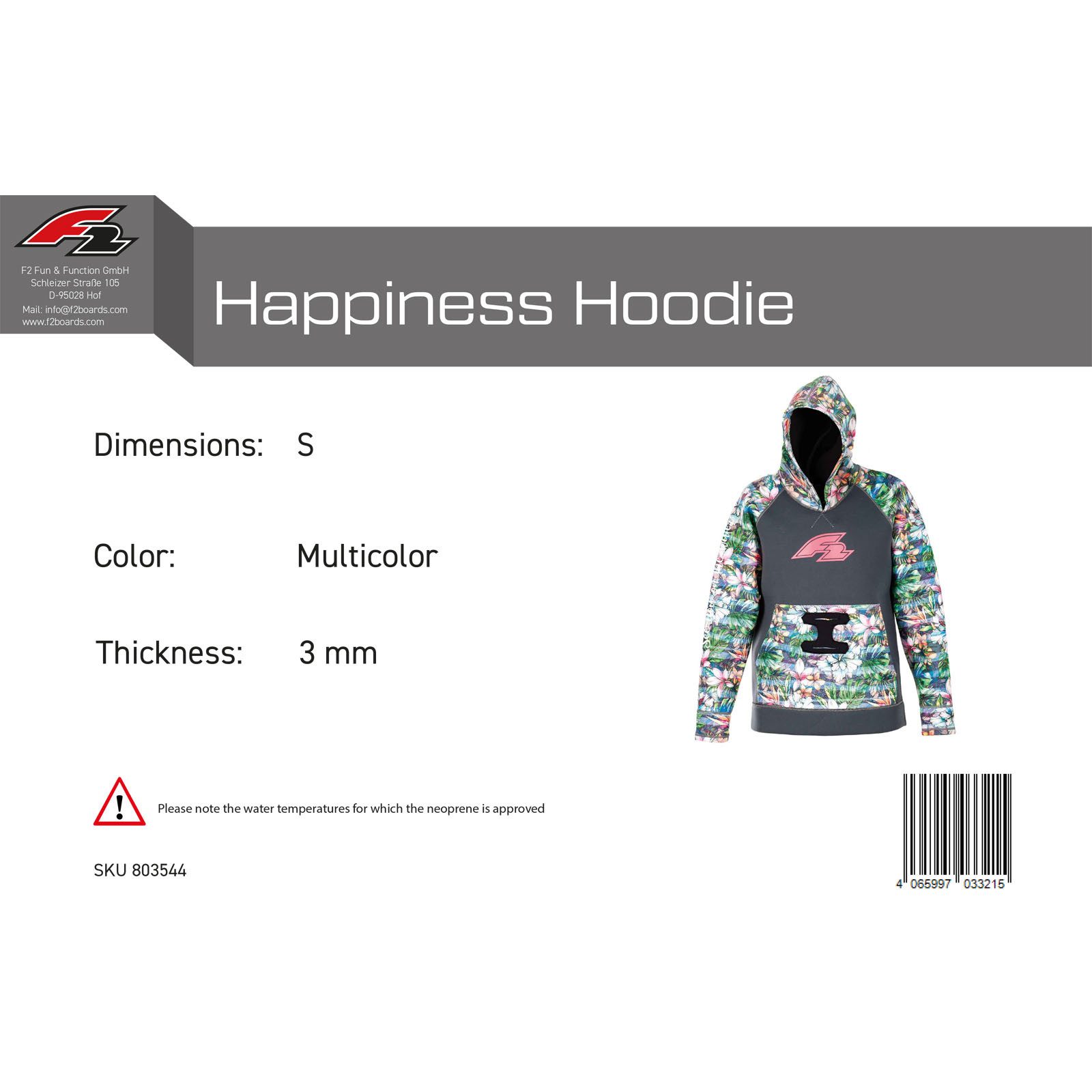 F2 Neoprenanzug F2 Damen Neopren Oberteil Happiness Hoodie 3 mm S Multicolor 2024/25