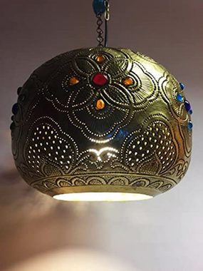 Marrakesch Orient & Mediterran Interior Deckenleuchte Orientalische Messing Lampe Pendelleuchte Ishraq 22cm, ohne Leuchtmittel, Handarbeit