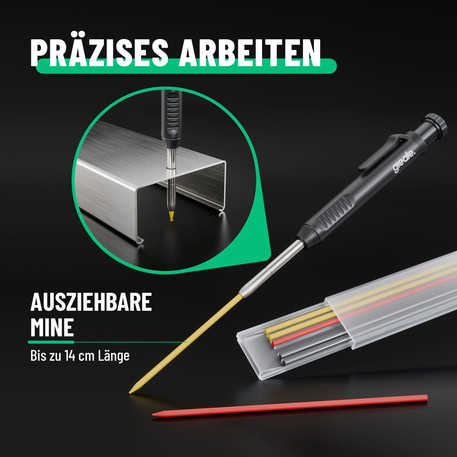 greate. Marker 2x Tieflochmarker Bleistift - Handwerker Bleistift Baustelle, (2-tlg), inklusive Spitzer