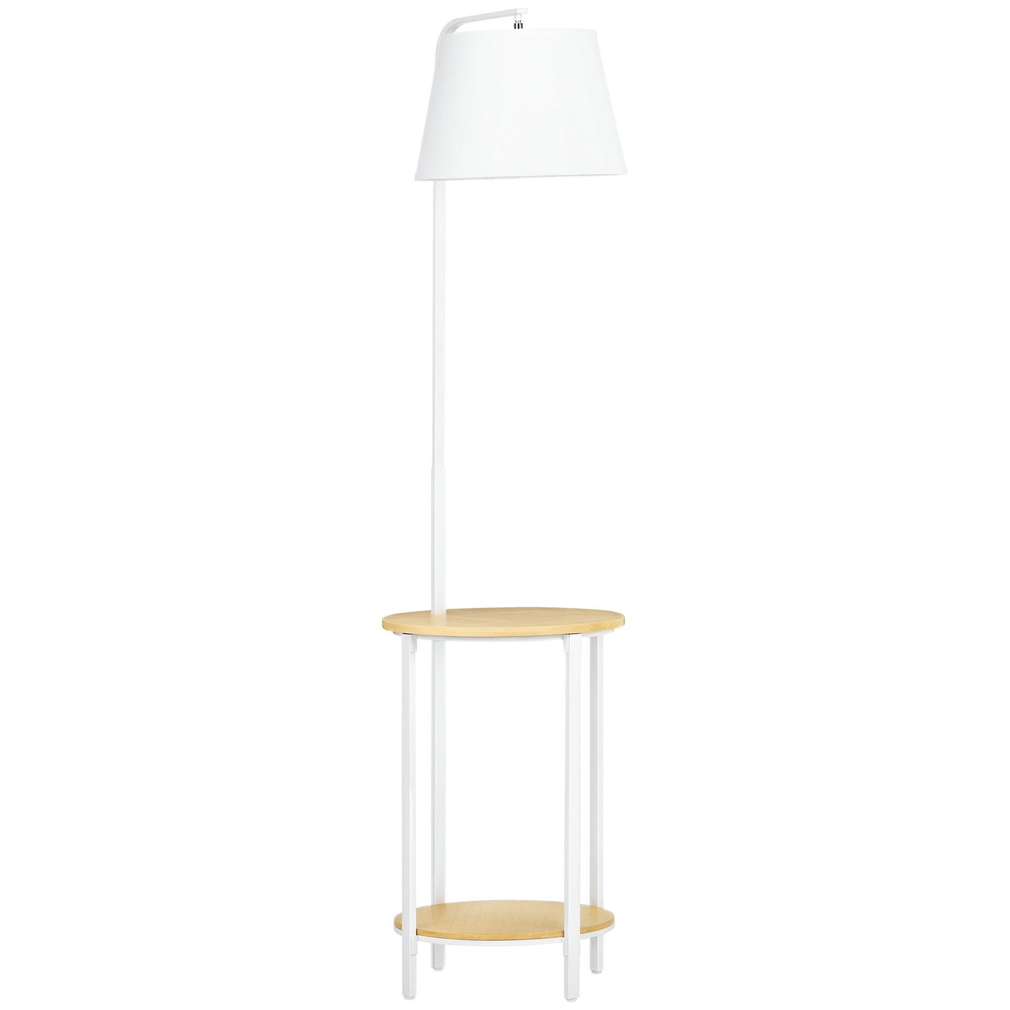 HOMCOM Stehlampe Stehleuchte mit Ablagen, Wohnzimmerlampe, Weiß 43x 39,5 x 162 cm