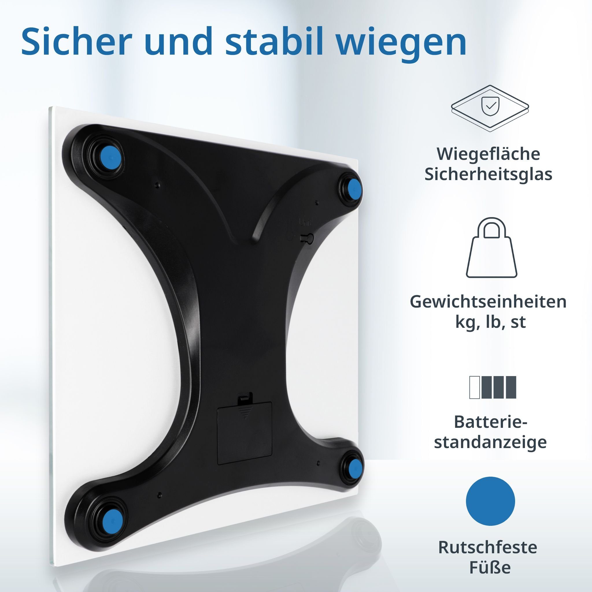 ADE Personenwaage Digitale Körperwaage bis 200 kg, XXL Display, gut ablesbar, Waage mit großen Ziffern für Senioren, inkl. 3 AAA Batterien – Bild 5 von 5