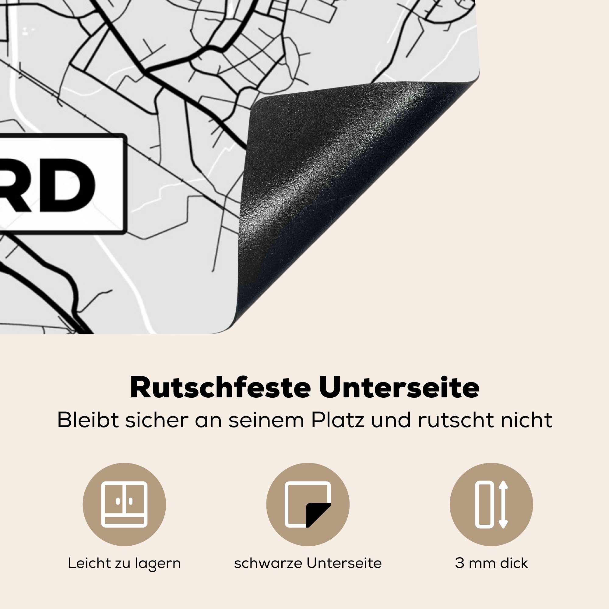 küche Stadtplan - tlg), Arbeitsplatte MuchoWow 78x78 Deutschland für Herdblende-/Abdeckplatte Herford, Karte cm, Ceranfeldabdeckung, (1 Vinyl, - -