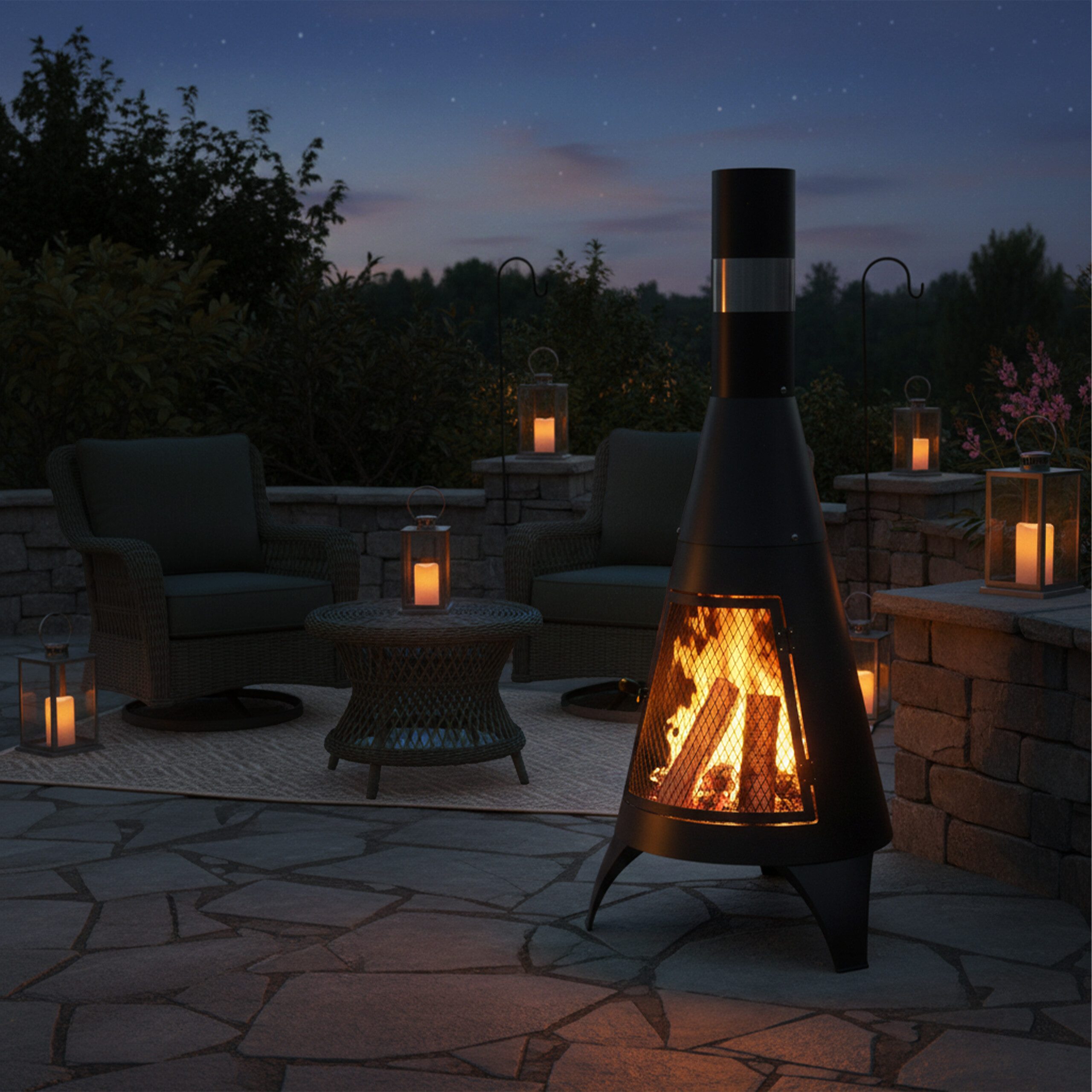 relaxdays Feuerkorb Terrassenofen mit Tür schwarz günstig online kaufen