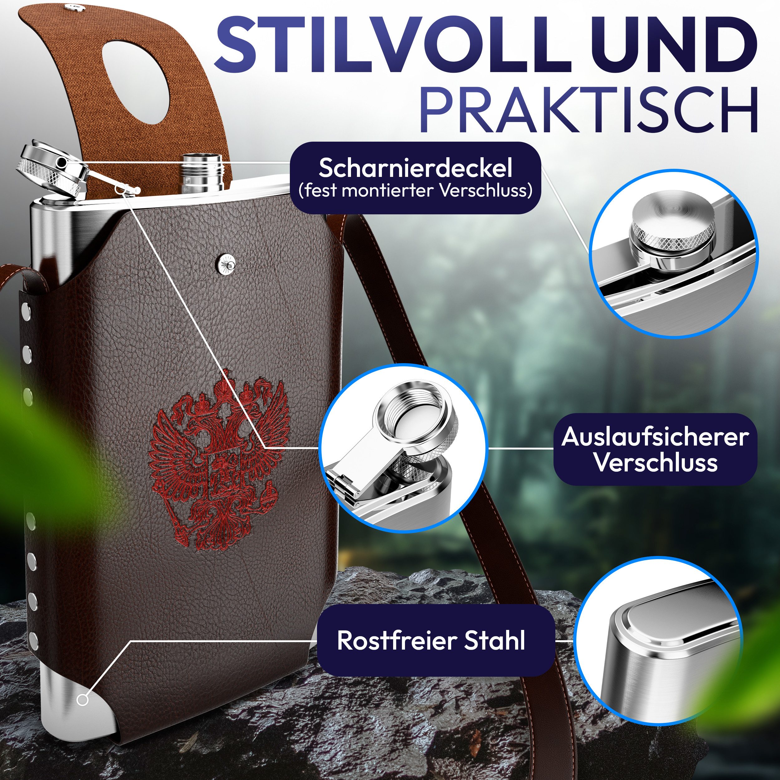 Oramics Flachmann XXL Trinkflasche Edelstahl Silber 1,8L Schnapsflasche mehrweg robust, bruchfeste Taschenflasche 64oz mit Tragetasche