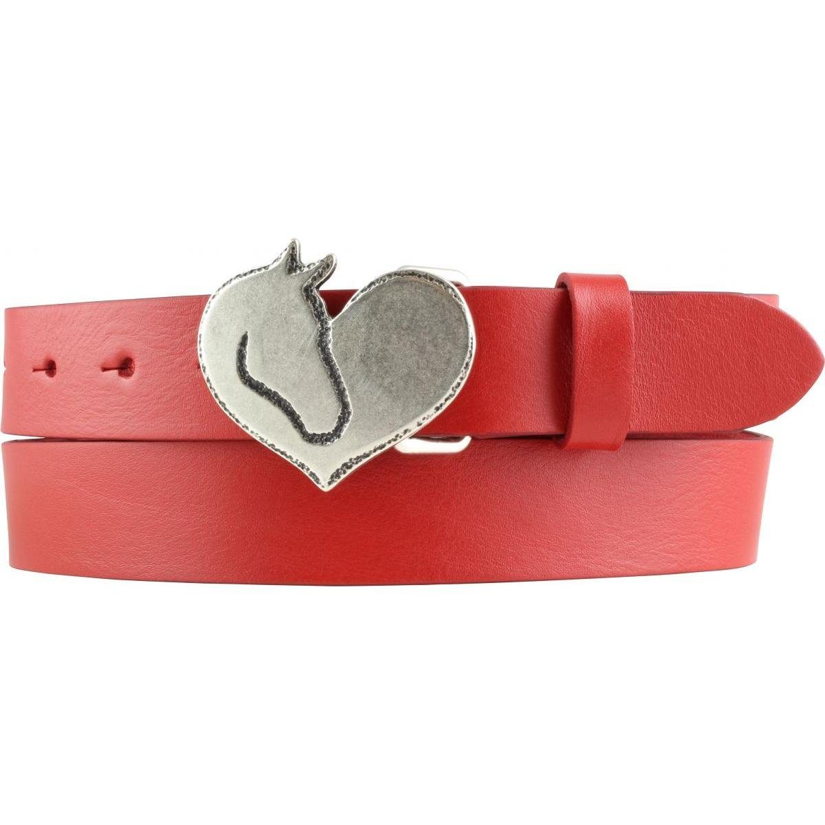 BELTINGER Ledergürtel Kinder-Gürtel für Reiter mit Herz-Gürtelschnalle aus Vollrindleder 3 c Rot, Altsilber | Gürtel