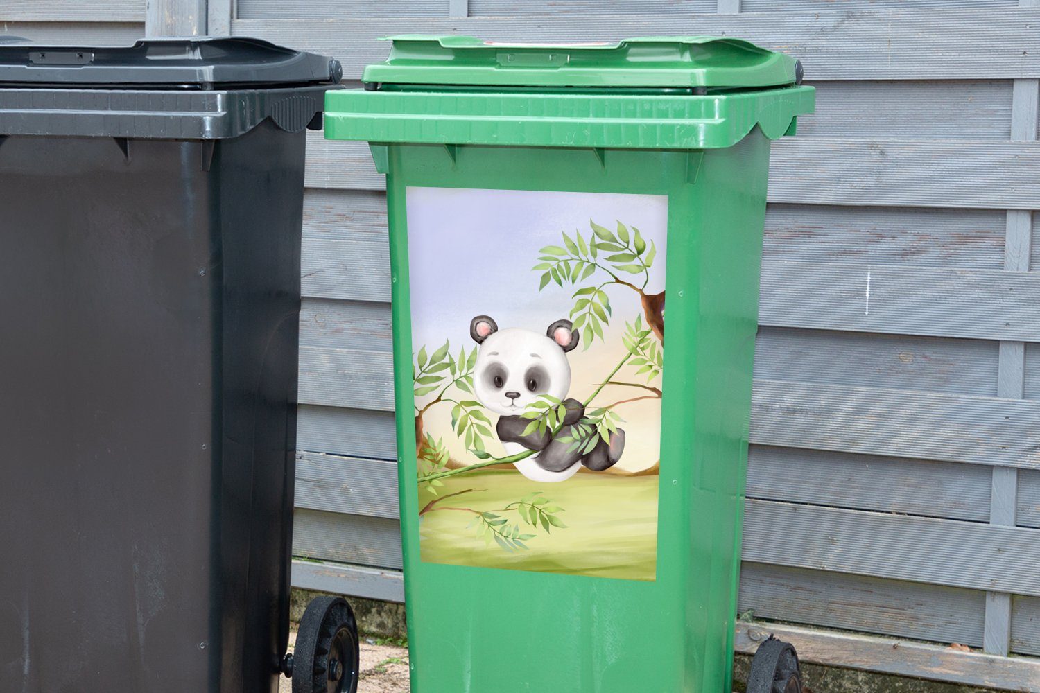 Dschungel - Container, Wandsticker St), Tiere MuchoWow - Mülltonne, Panda (1 Abfalbehälter Mülleimer-aufkleber, Sticker,