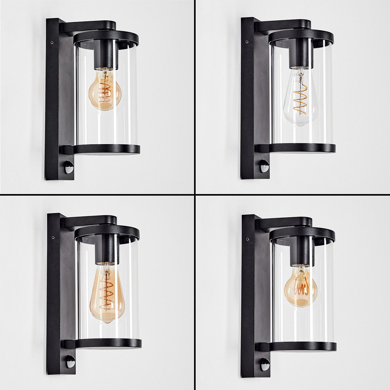 hofstein Außen-Wandleuchte Außenwandlampe mit Bewegungsmelder aus Metall/Glas in Schwarz/Klar, ohne Leuchtmittel, Wandleuchte außen abwärts im modernen Retro/Vintage-Design, E27, IP44