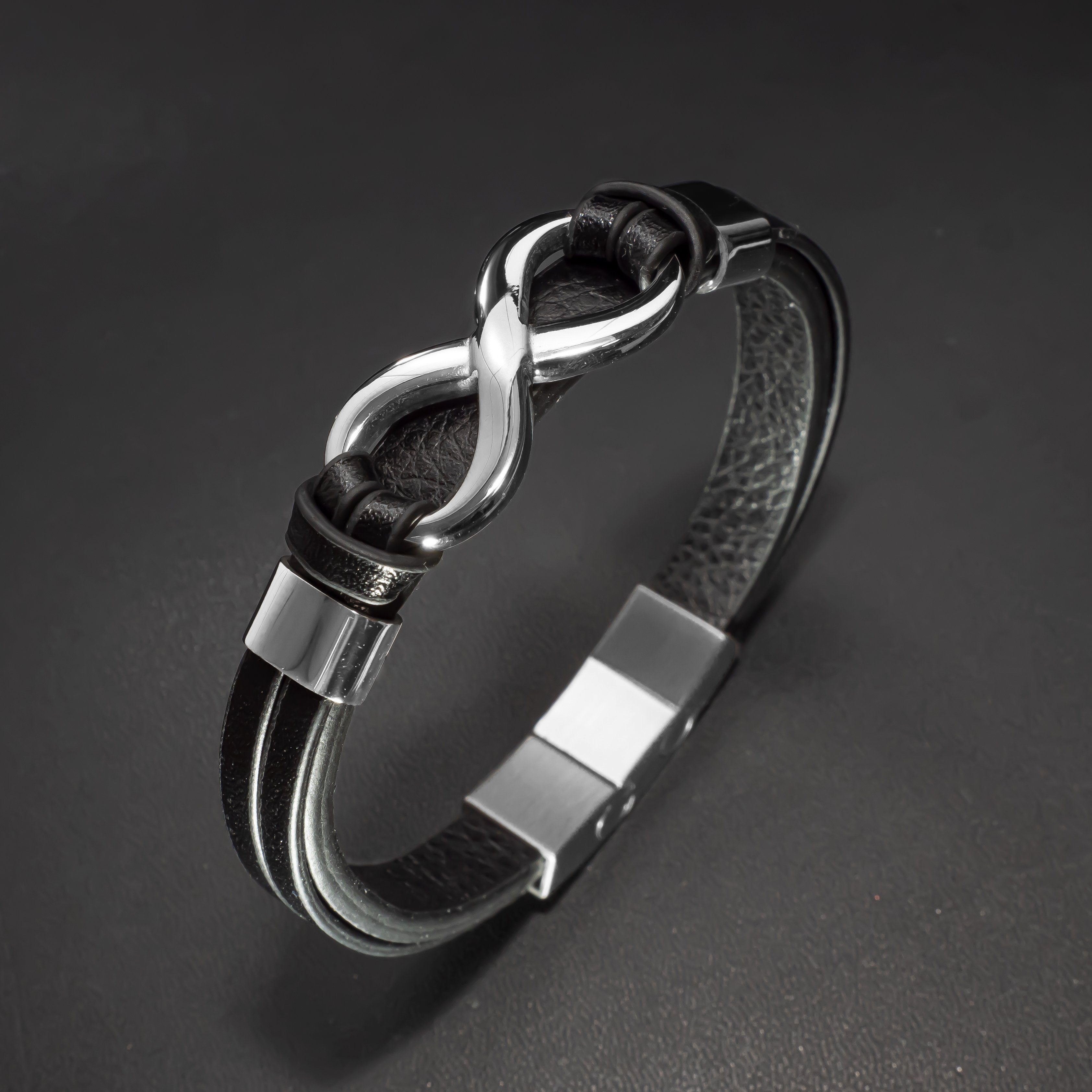 Designed Casual "INFINITY" Unendlichkeit (Edelstahl, Leder Armband Silber Echtleder, Herren Style, Lederarmband in Germany UNIQAL.de Handgefertigt),