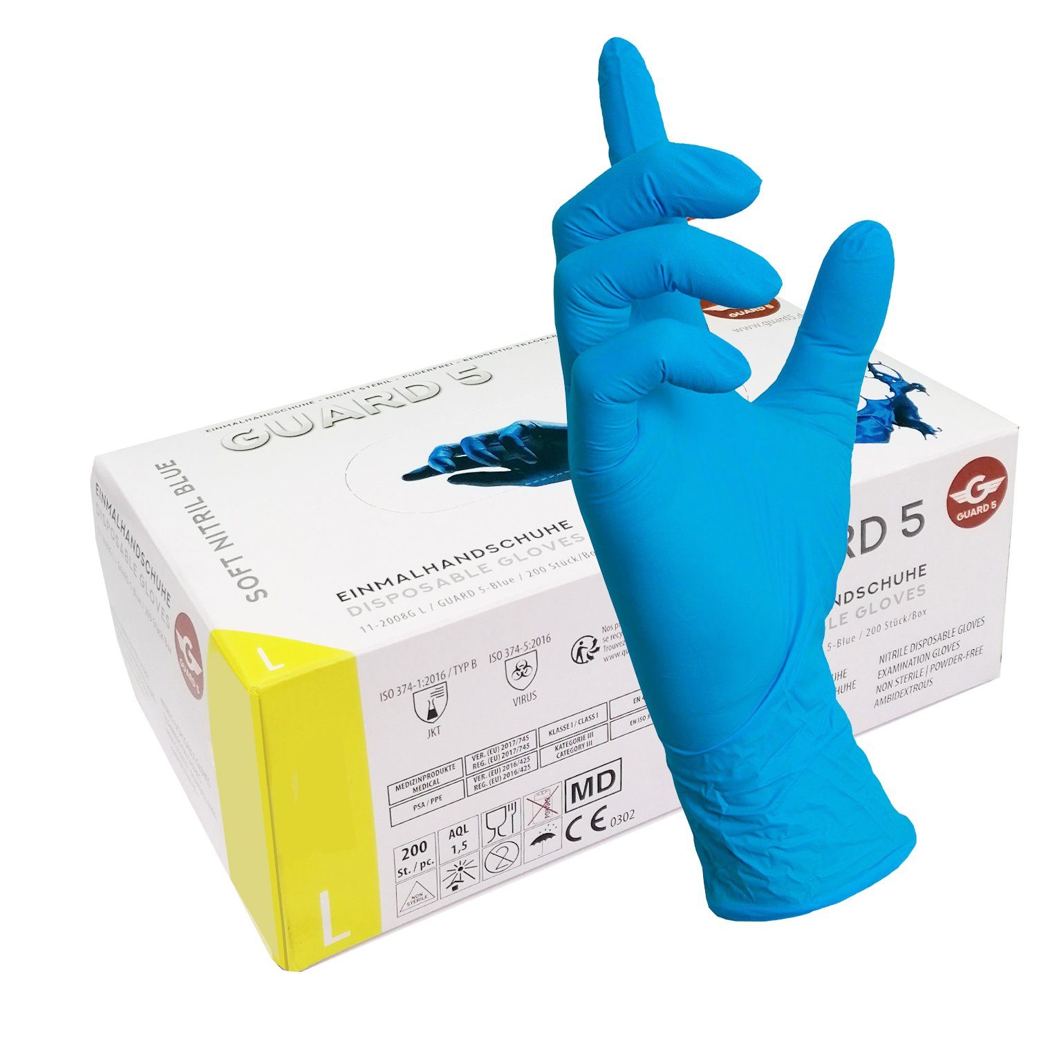 GUARD 5 Одноразовые перчатки 200er Box blaue Одноразовые перчатки GROSSPACKUNG (Art.112008) beidseitig tragbar, puderfrei