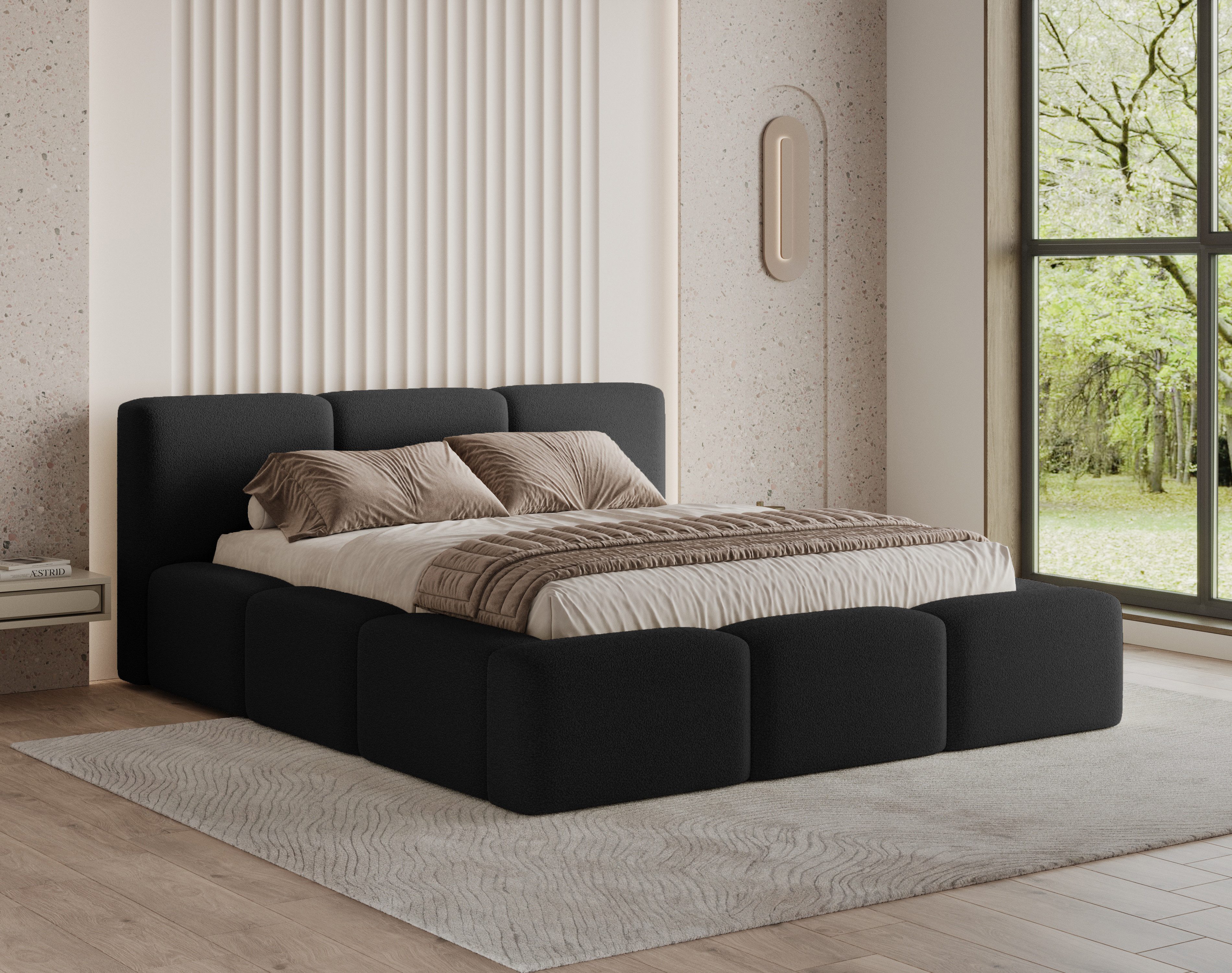 Chilly Möbel Polsterbett Como Schwarz Bouclé-Stoff günstig online kaufen