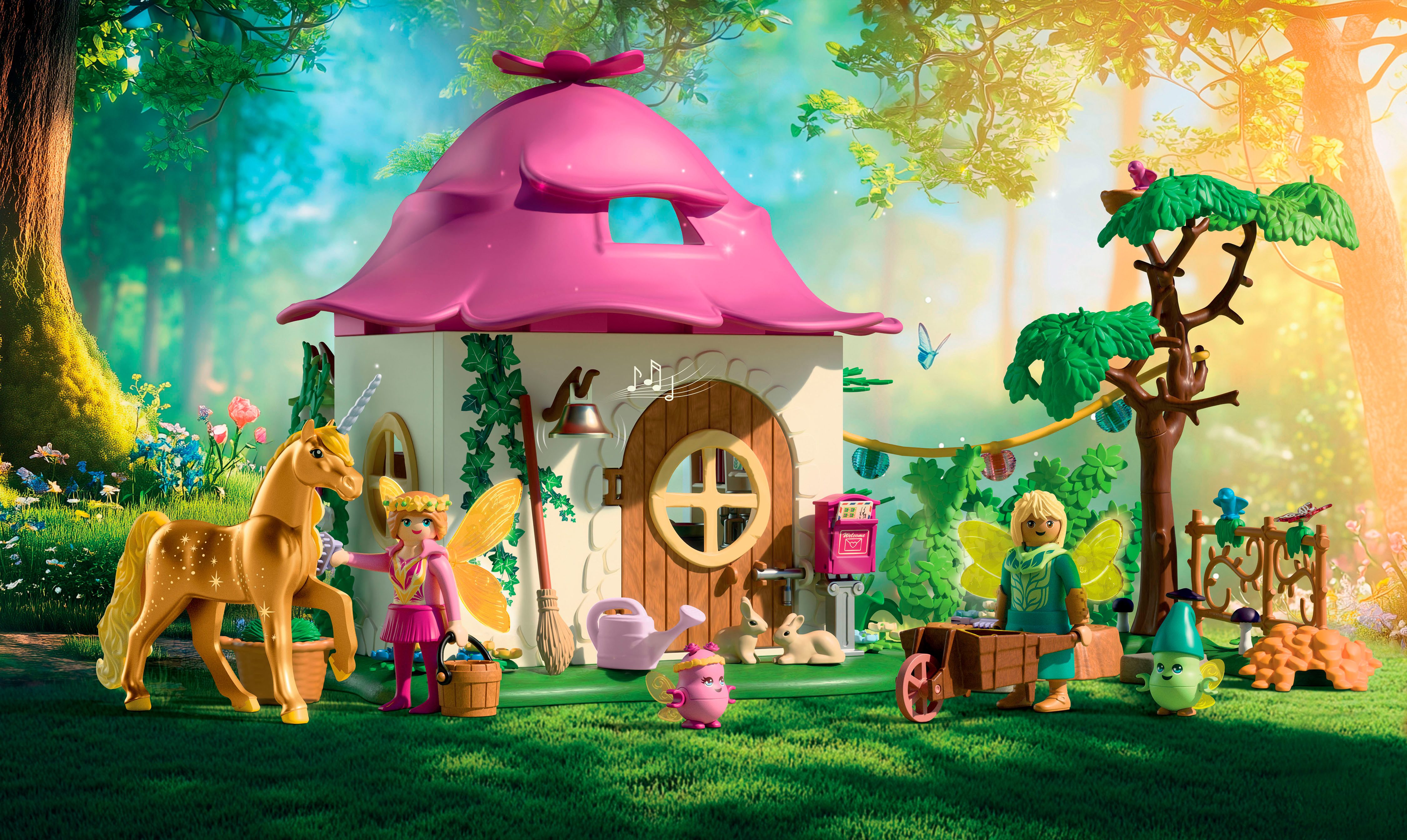 Playmobil® Gemütliches Feenzuhause mit Goldeinhorn und Stall (71838) Konstruktions-Spielset, (178 St), Princess Magic; Made in Germany