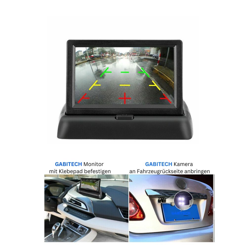 GABITECH 12 LED Outdoor Rückfahrkamera mit 5 Zoll Monitor Rückfahrkamera (Wetterfest,Weitwinkel,Nachtsicht-LEDs,Distanzlinien,einfache Montage)