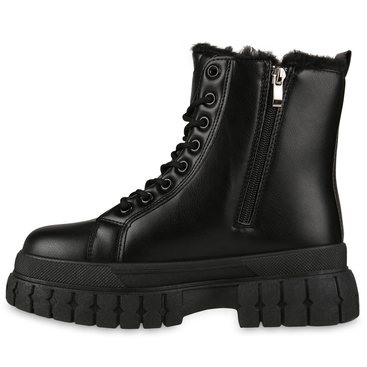 VAN HILL 837922 Plateaustiefelette Damen Warm Gefütterte Plateau Boots Profil-Sohle