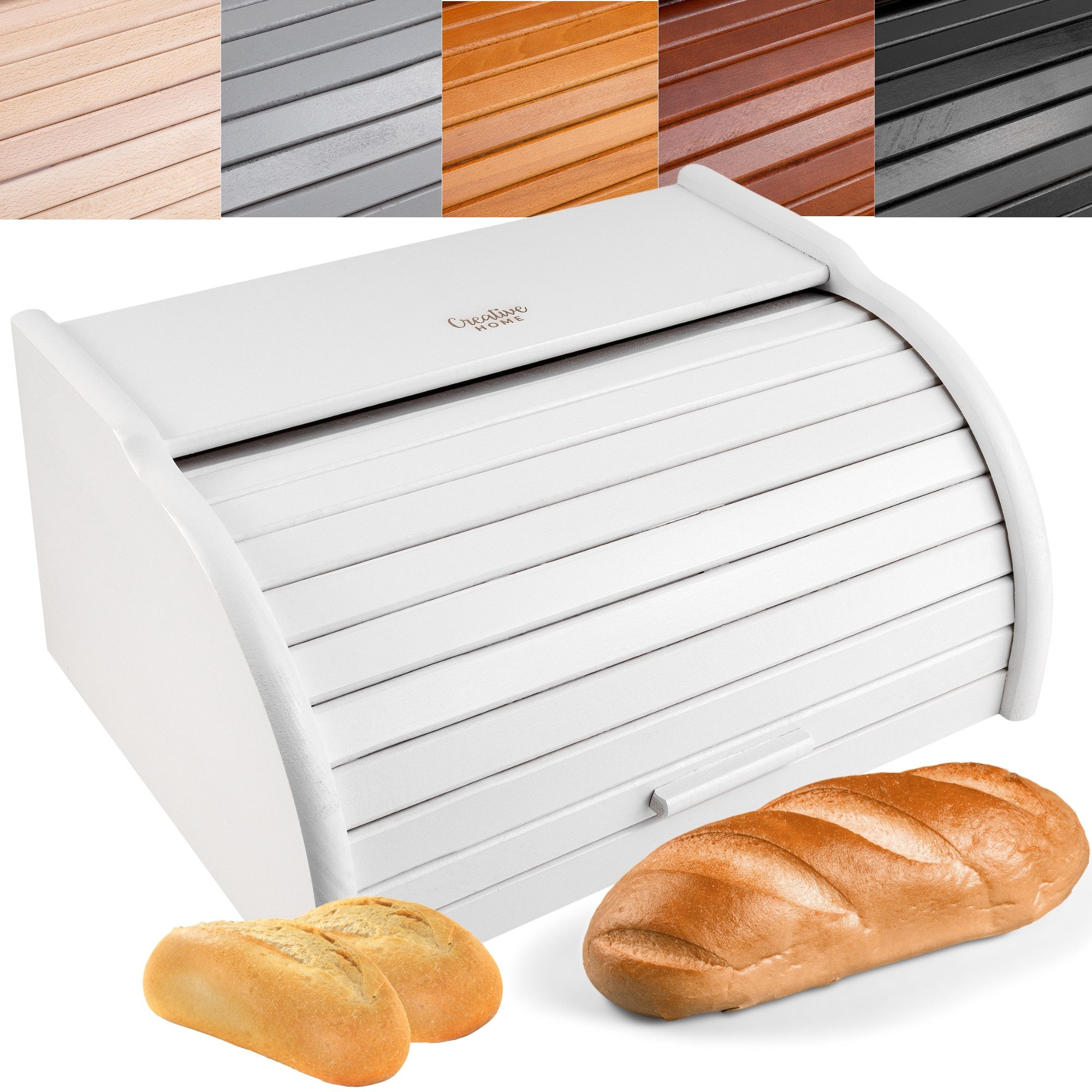 Creative Home Brotkasten Holz 38 x 28,5 x 17,5 cm Brotkiste mit Rolldeckel Brotbox