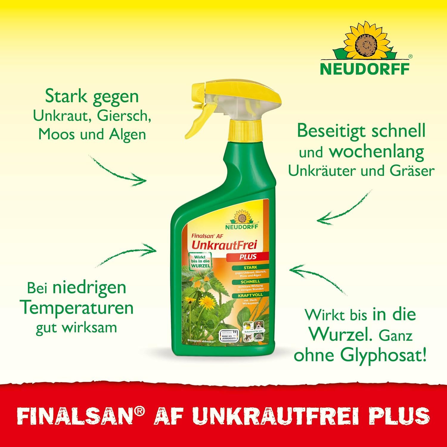 Neudorff Unkrautbekämpfungsmittel Finalsan AF UnkrautFrei Plus 750 ml, 750 ml, 1 St., schonend für Haustiere, Unkraut entferner ohne Glyphosat Wirkstoffe, Glyphosatfreies Unkrautvernichter-Konzentrat mit 2-fach-Wirksystem