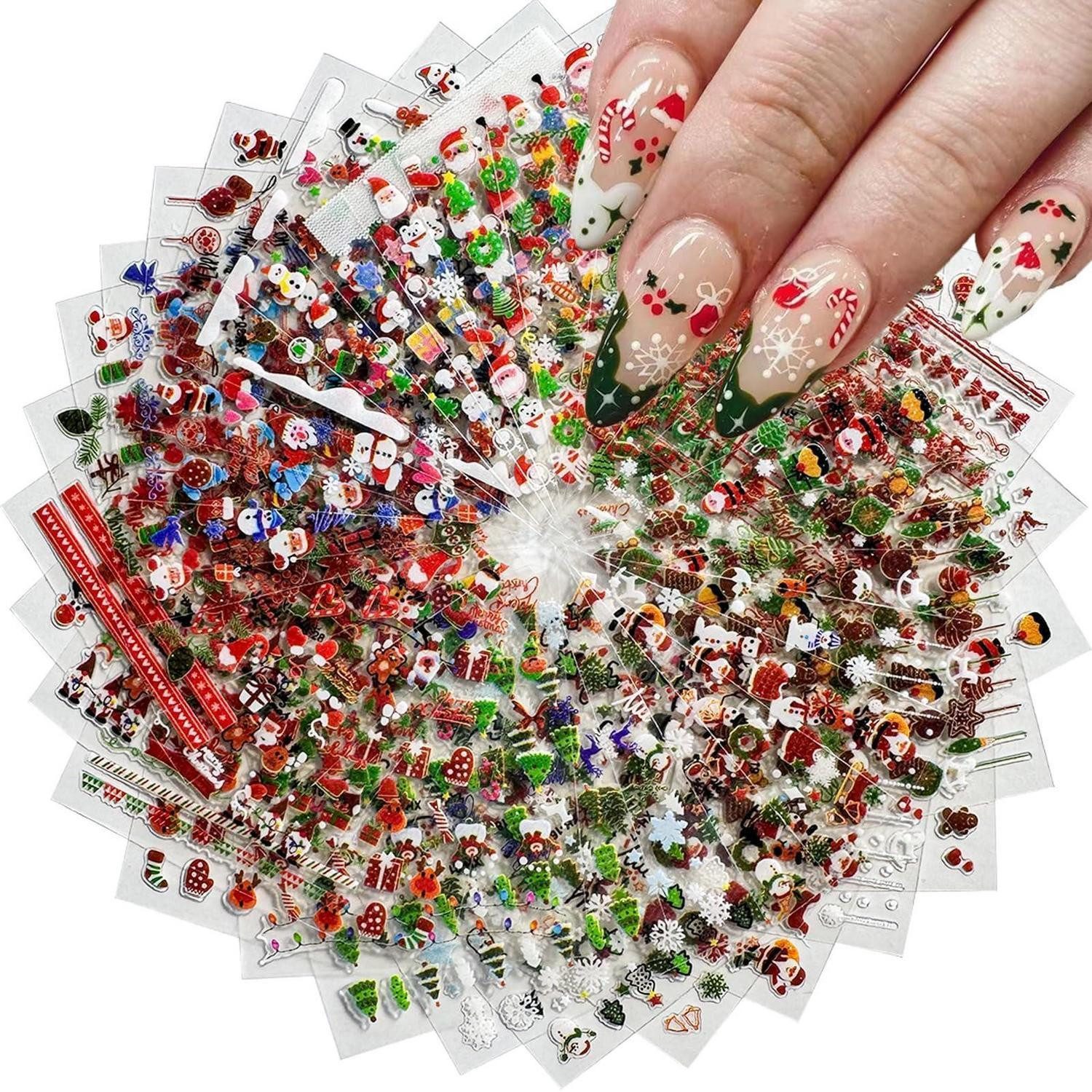 LuxusKollektion Aufkleber Nagelsticker Weihnachten 3D Schneeflocke 30 Blätter