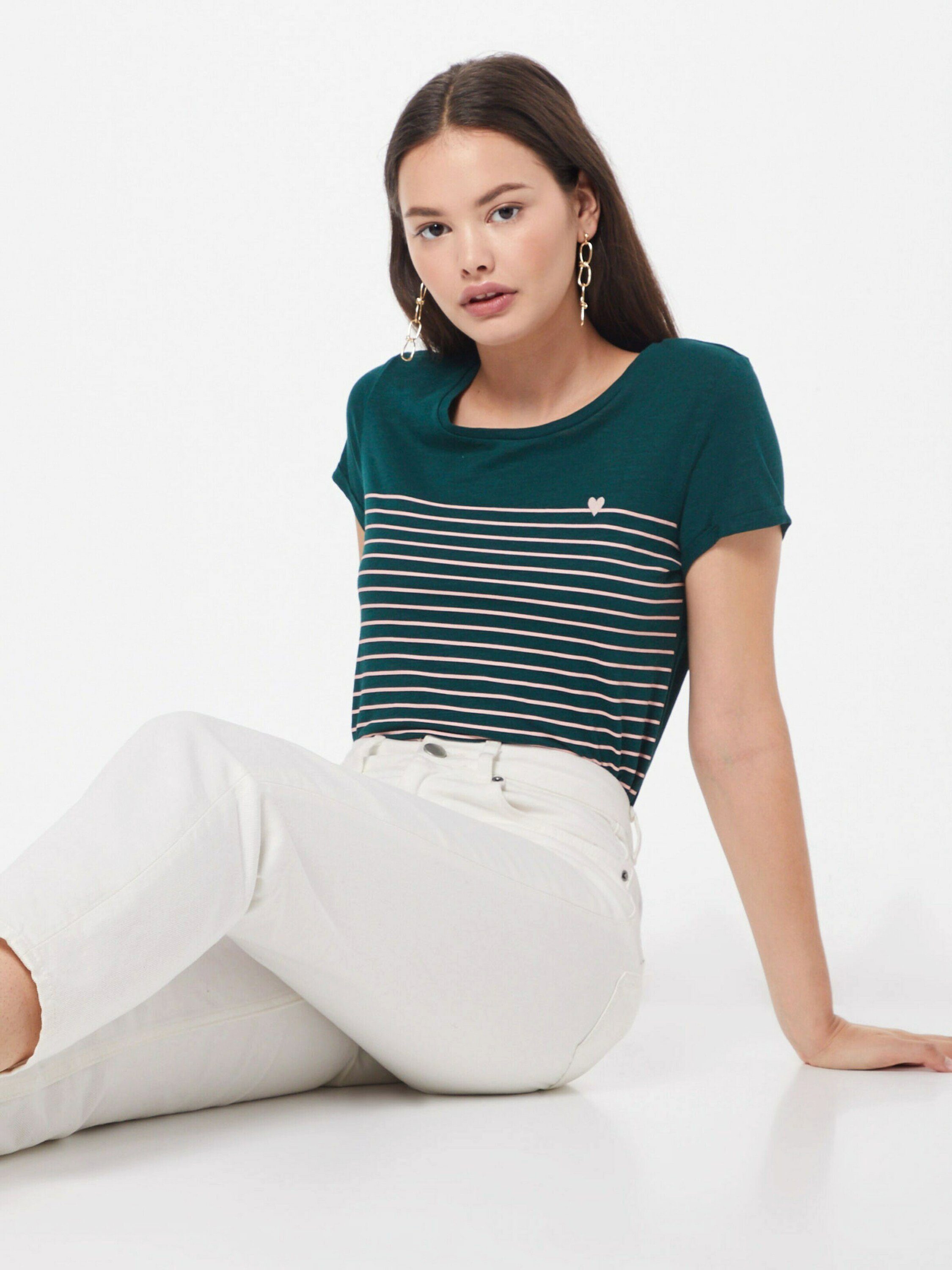 TOM TAILOR Denim Stickerei, stripe Details (1-tlg) green Plain/ohne T-Shirt rose