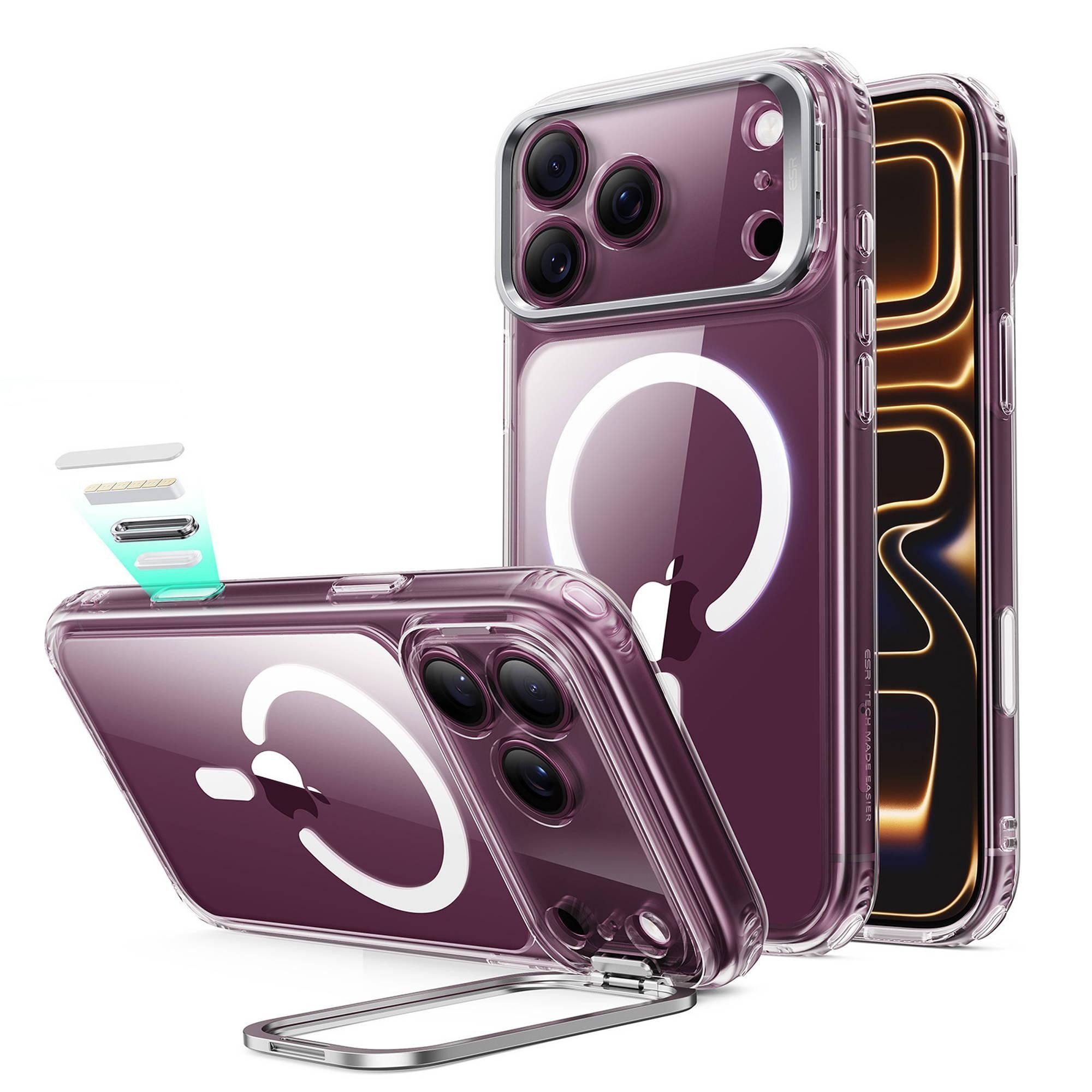 ESR Handyhülle Classic Hybrid Magnet Case mit Stash Stand für das iPhone 18 Pro Max, 4,9m Fallschutz, integrierter Ständer, Kamerasteuerungstaste