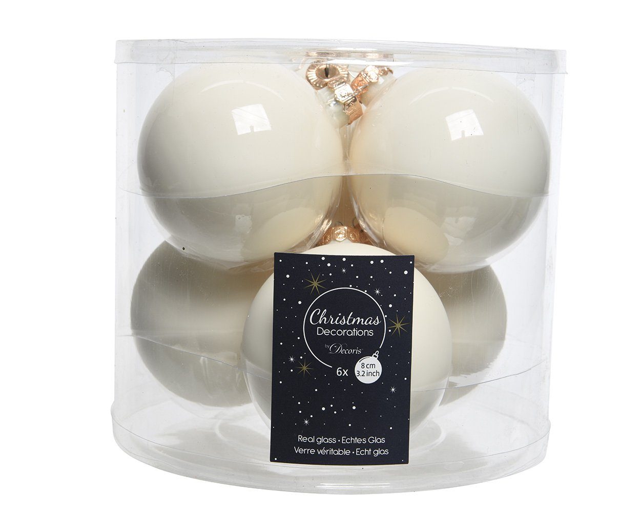 Kaemingk Weihnachtsbaumkugel, Weihnachtskugeln Glas 8cm 6 Stück - Wollweiß