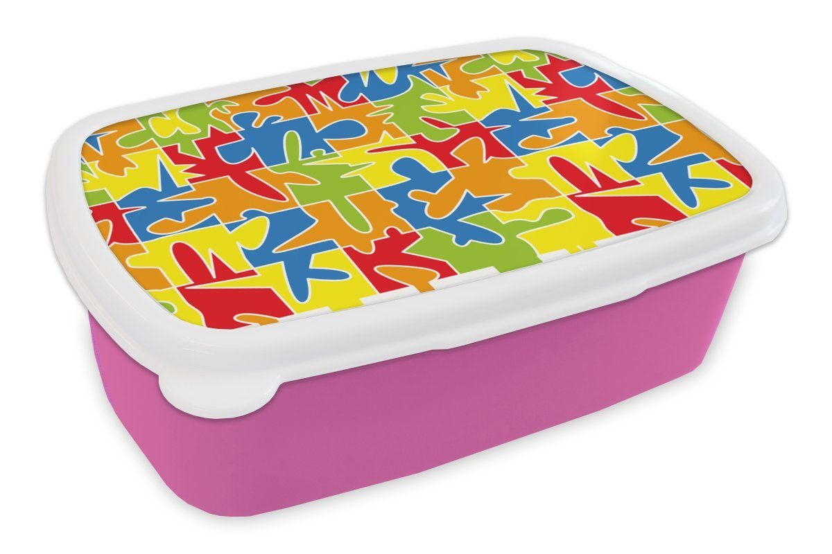MuchoWow Lunchbox Puzzle - Muster - Abstrakt, Kunststoff, (2-tlg), Brotbox für Erwachsene, Brotdose Kinder, Snackbox, Mädchen, Kunststoff rosa
