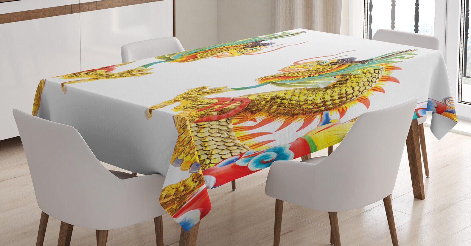 Abakuhaus Tischdecke Farbfest Waschbar Für den Außen Bereich geeignet Klare Farben, orientalisch Drachen Oriental Kultur