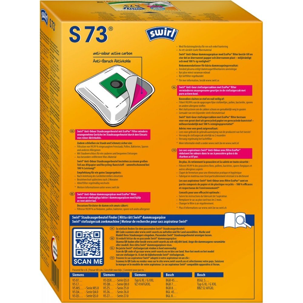Thumbnail - Swirl Staubsaugerbeutel S73 Anti-Odour - Staubsaugerbeutel - weiß, passend für Siemens, Bosch