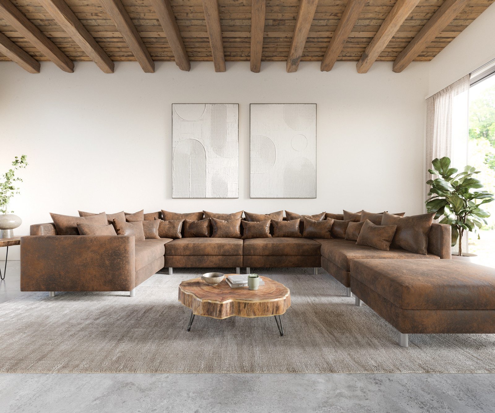 DELIFE Wohnlandschaft Clovis, XL Braun Antik günstig online kaufen