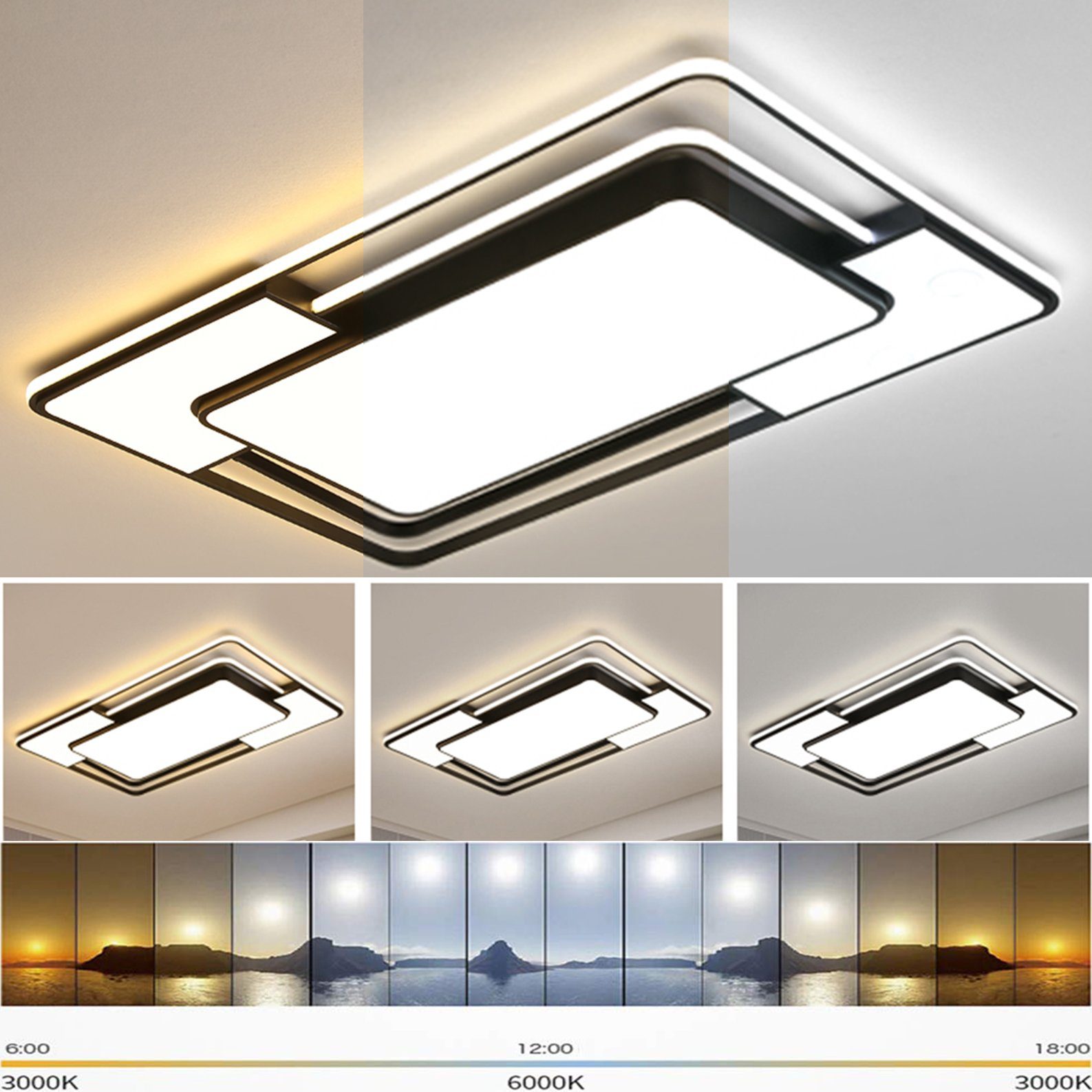 style home Deckenleuchte LED Deckenlampe, voll dimmbar mit Fernbedienung 3000-6000K, 150W, LED fest integriert, dimmbar mit Fernbedienung, Rechteck für Schlafzimmer Wohnzimmer Esszimmer Küche 90x60x6 cm