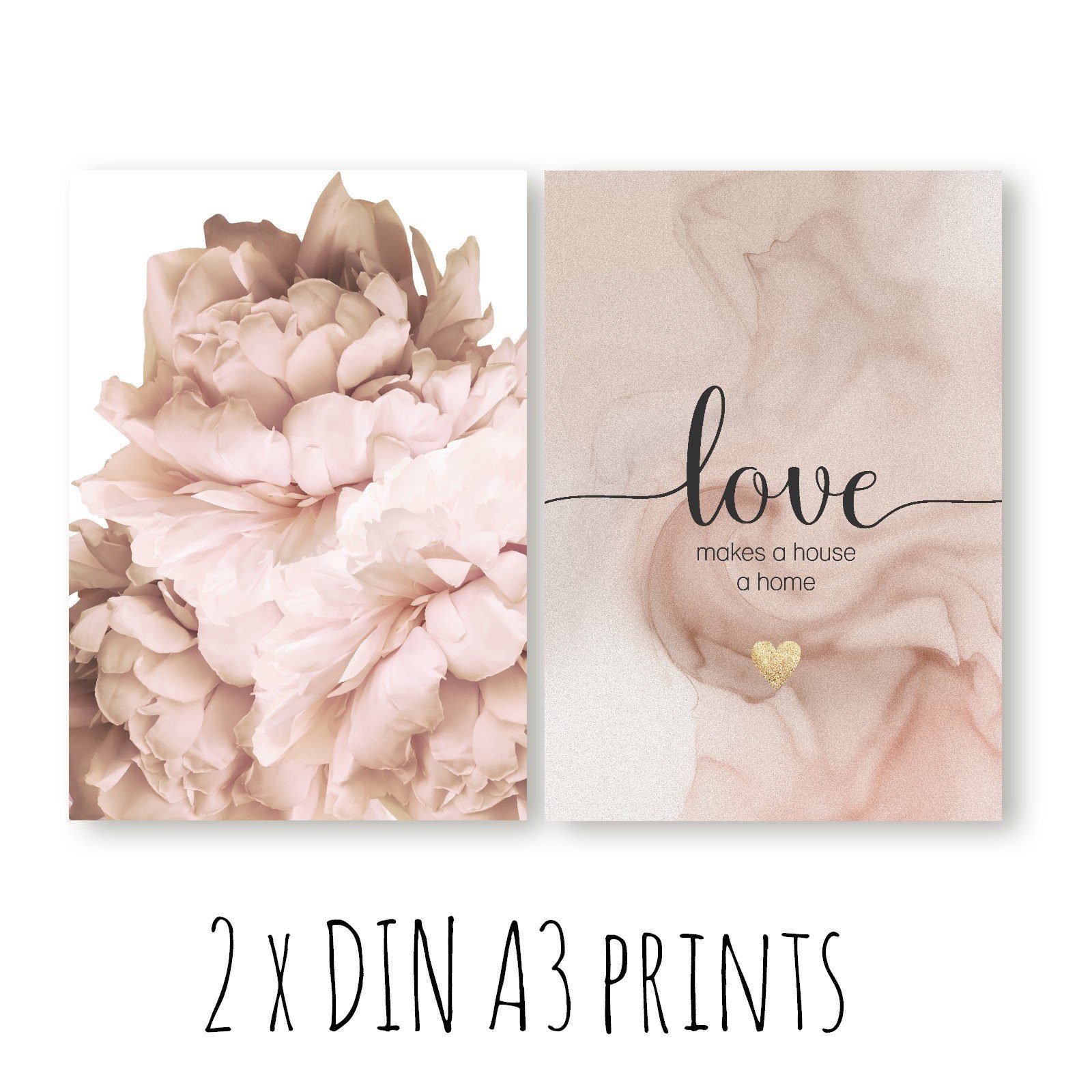 homestyle-accessoires Poster Bilder Set Wandbilder Bilderwand Bilderset LOVE MAKES A HOUSE A HOME, (10 St), - OHNE BILDERRAHMEN - Sorgfältige & sichere Verpackung