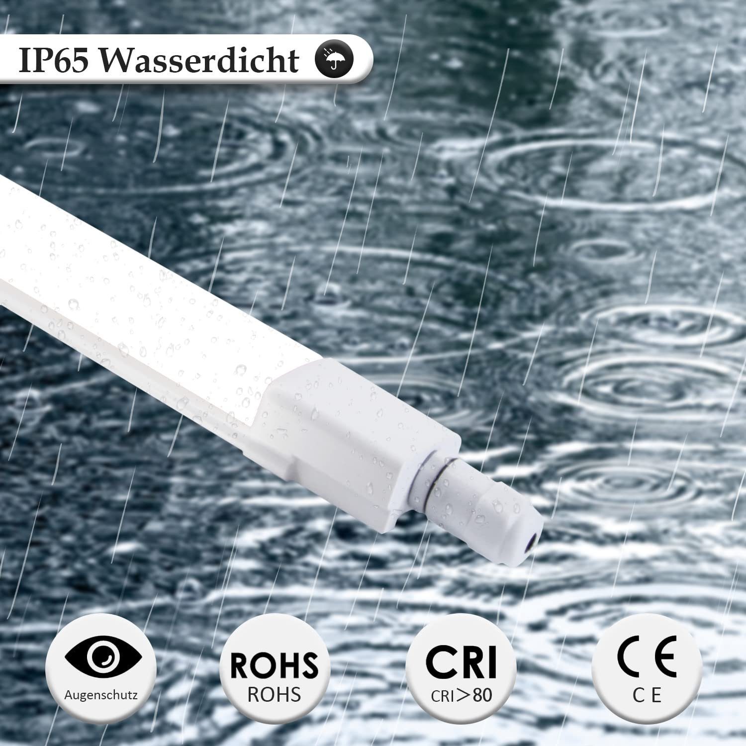 LED Kaltweiß fest Leuchtstoffröhre Deckenleuchte IP65 Wasserfest integriert, 120cm, ZMH