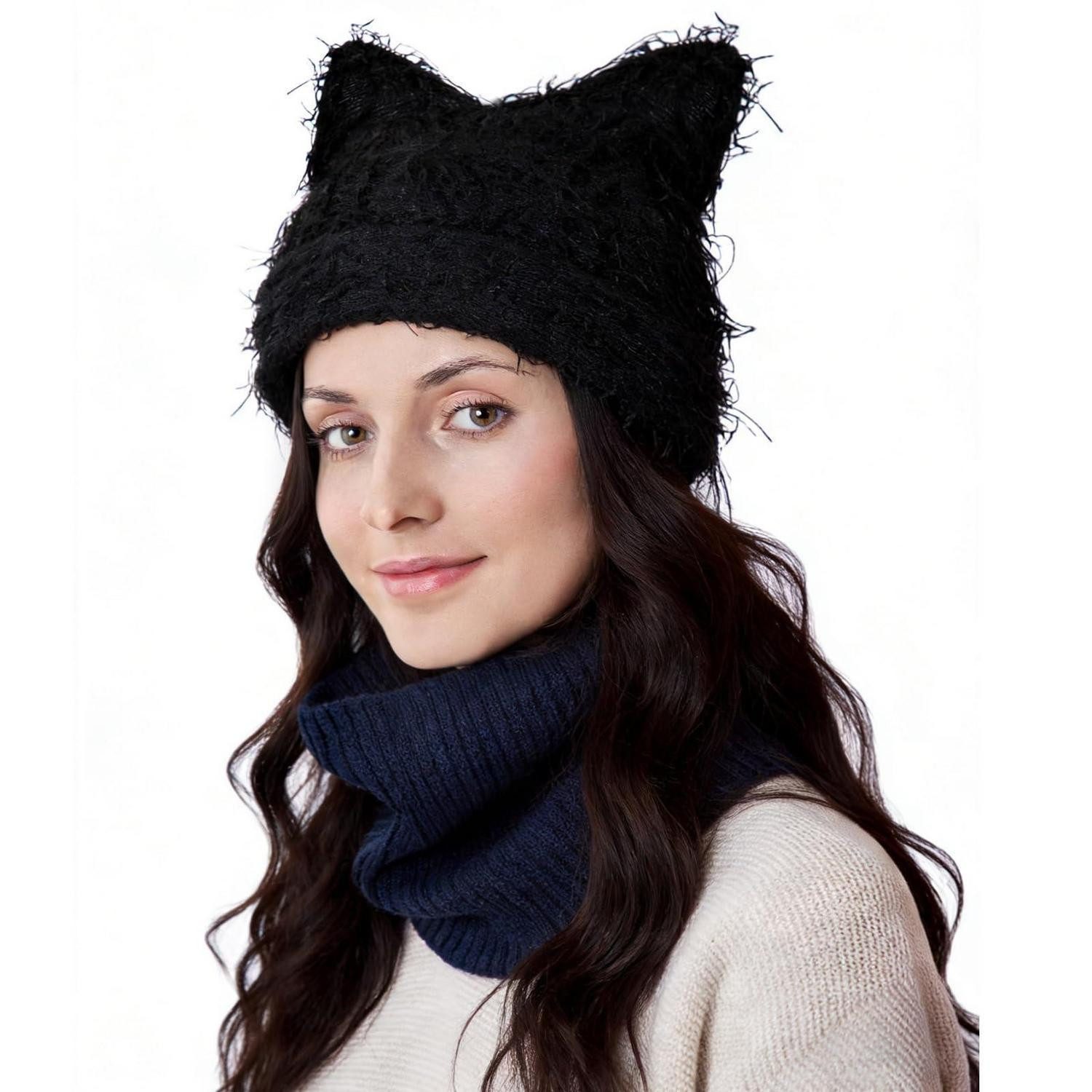 LuxusKollektion Ohrenmütze Katzenmütze Damen Einheitsgröße Schwarz (1-St)