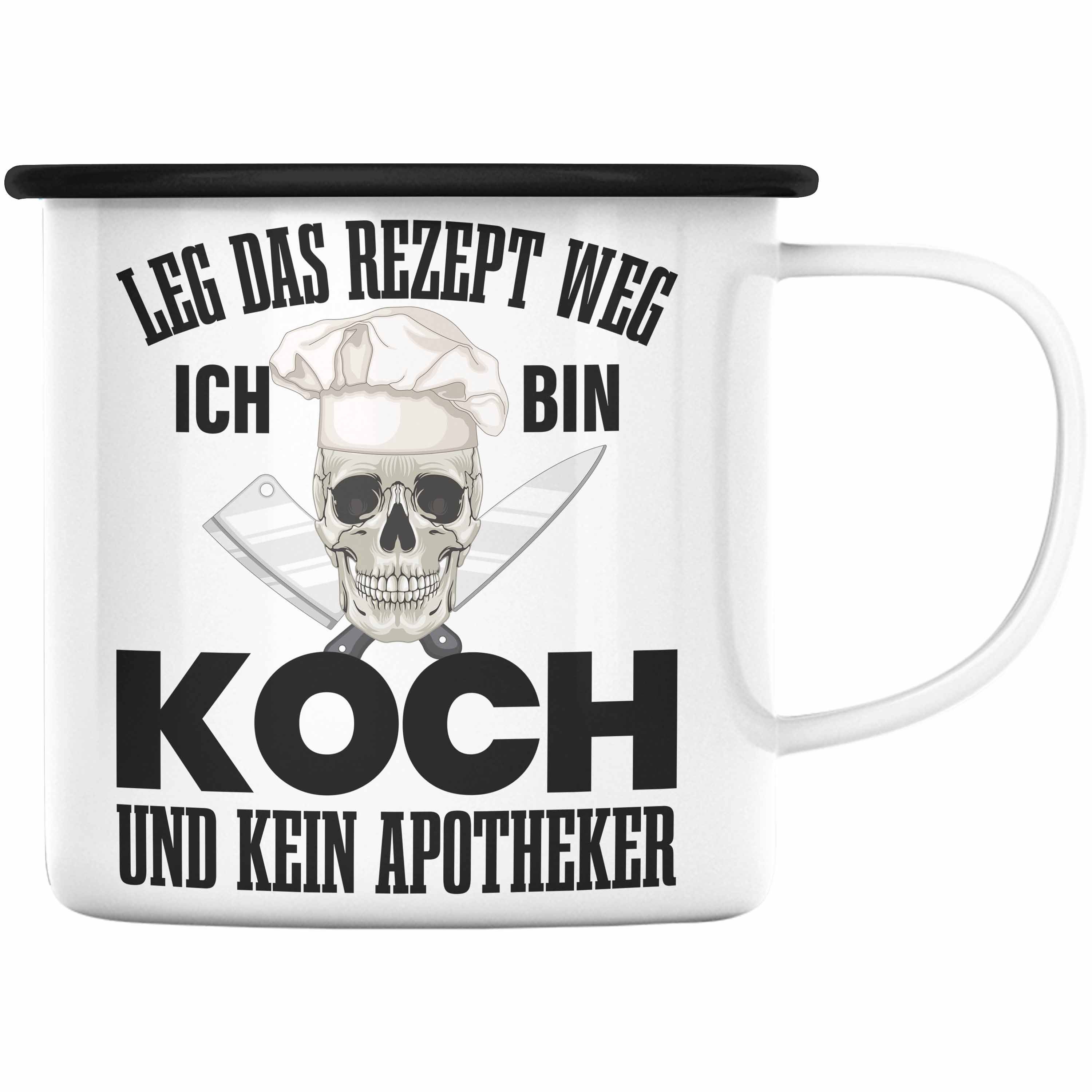 Trendation Thermotasse Trendation - Koch Geschenke Männer Emaille Tasse Lustig Geschenk für Koch Köchin Geschenkidee Frauen Schwarz