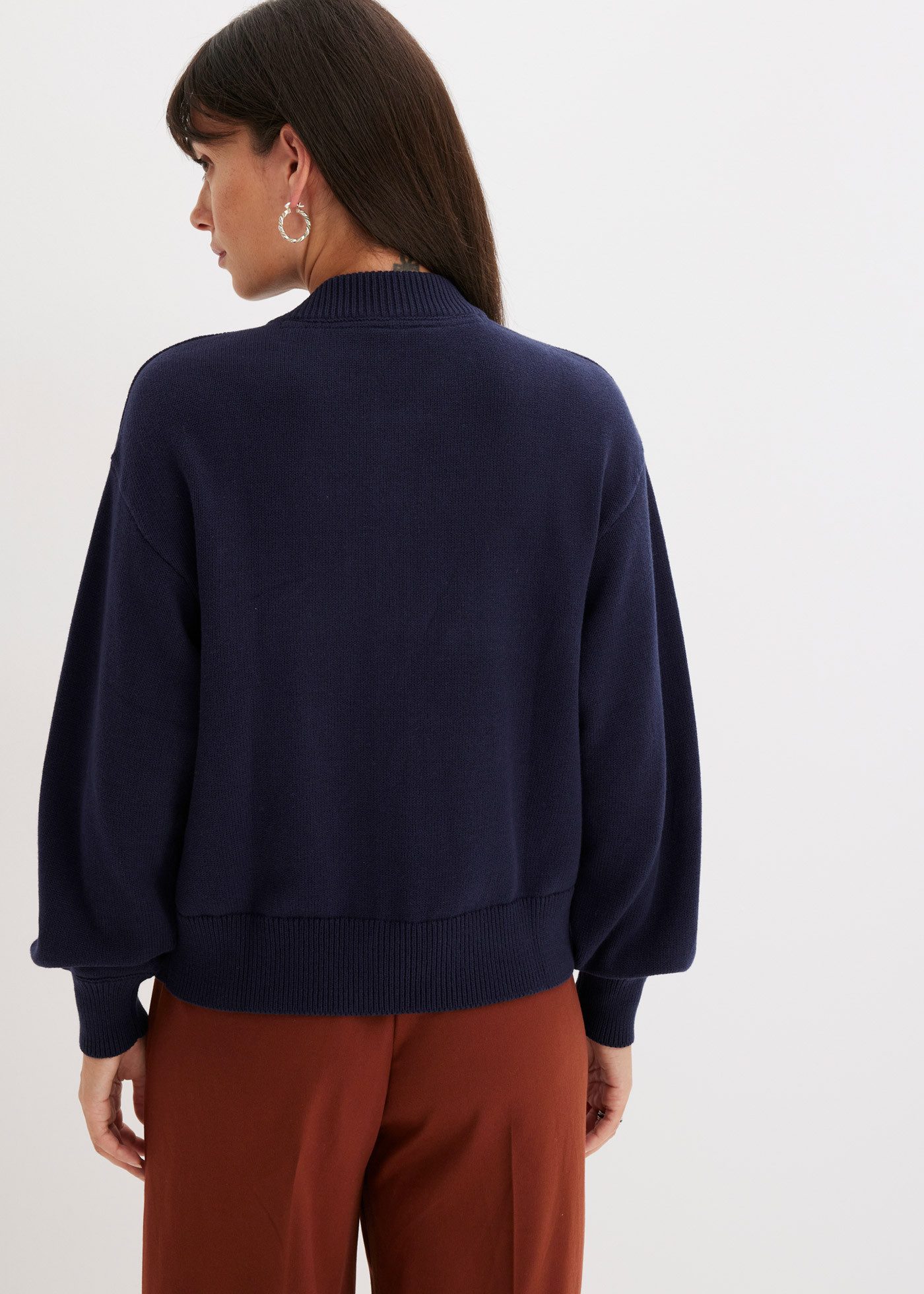 bonprix Strickjacke Oversize Passform, mit Rippbündchen, aus Baumwolle, mit Knopfleiste