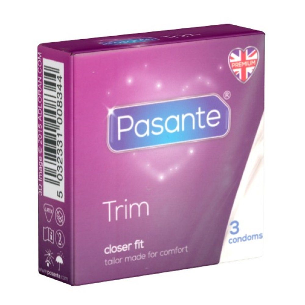 Pasante Kondome Pasante «Trim» (Narrow Fit) herrlich enge Kondome für Männer, die es nicht so breit brauchen Packung mit, 3 St., Kondome mit schlanker Passform für ein sicheres Gefühl