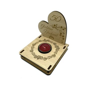 KS Laserdesign Teelichthalter Kerzenhalter mit Gravur zur goldenen Hochzeit - Geschenkidee zum 50. Jubiläum der Ehe, Hochzeitstag, Goldhochzeit Geschenke, aus Erle Holz
