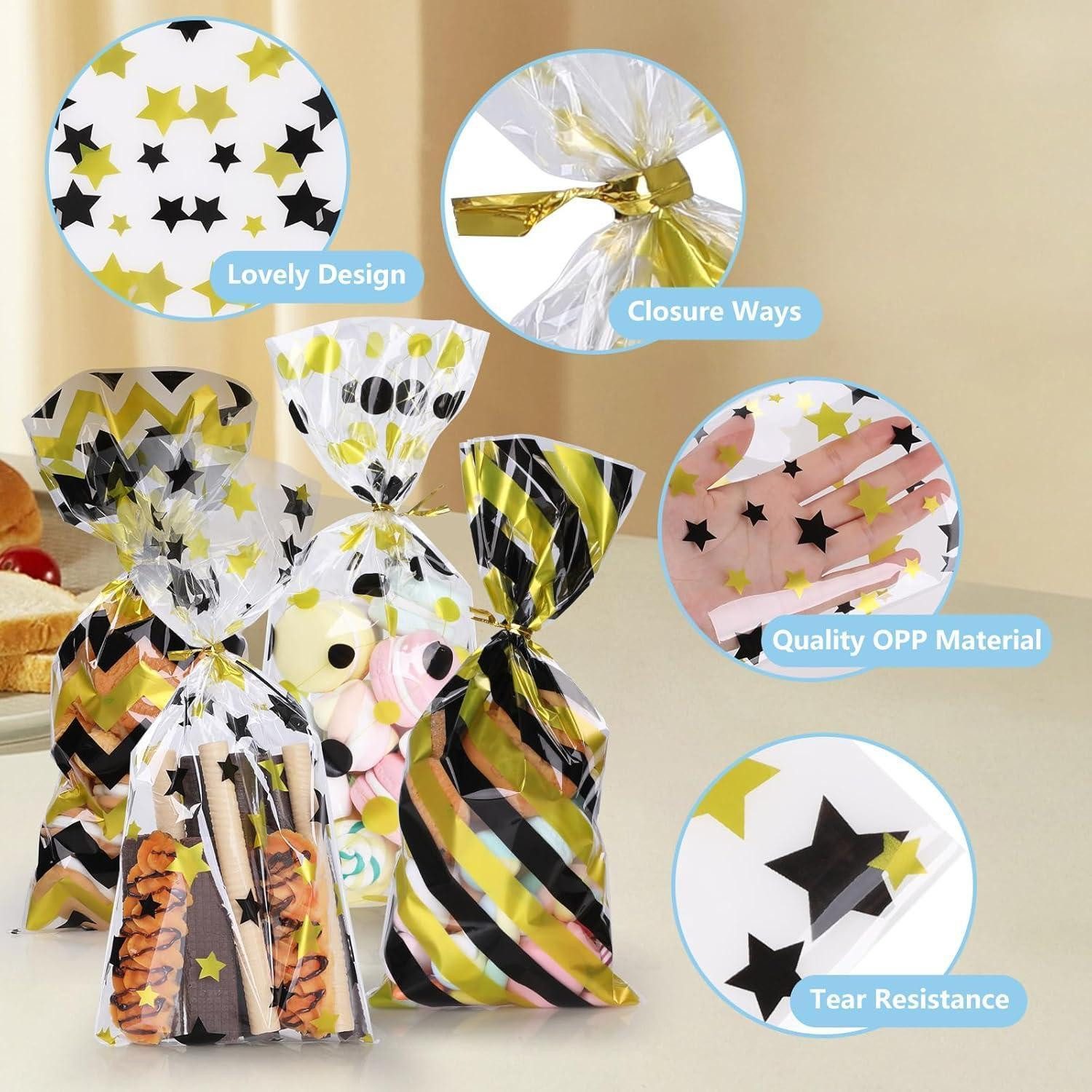 LuxusKollektion Geschenkfolie Zellophantüten 100 transparent 4 Muster 120 Schwarz Gelb
