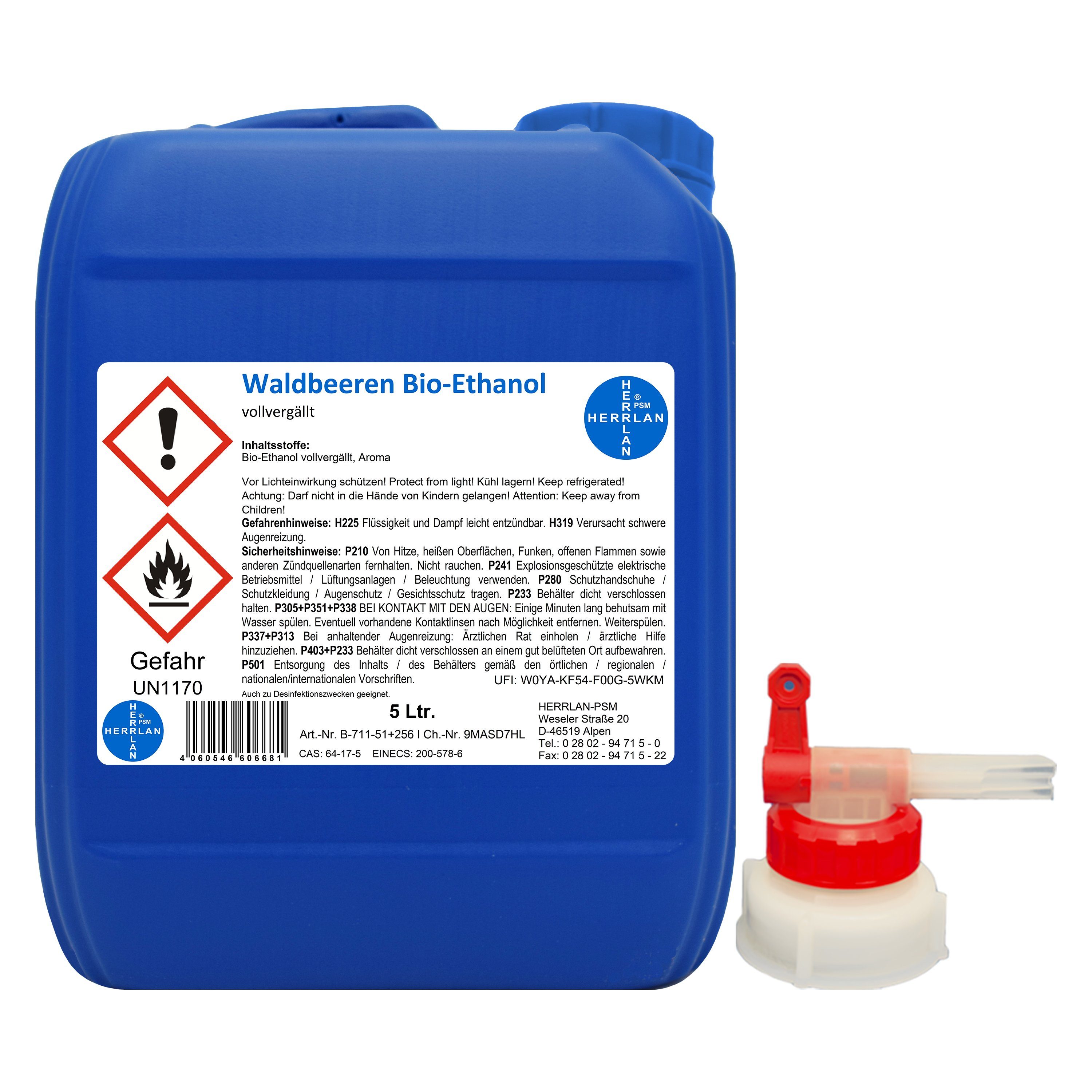 HERRLAN Bioethanol Waldbeeren Alkohol I I 1 l, Germany 5 x vollvergällt, I inkl. AGH in Made Kamin-Ethanol I HERRLAN-Qualität