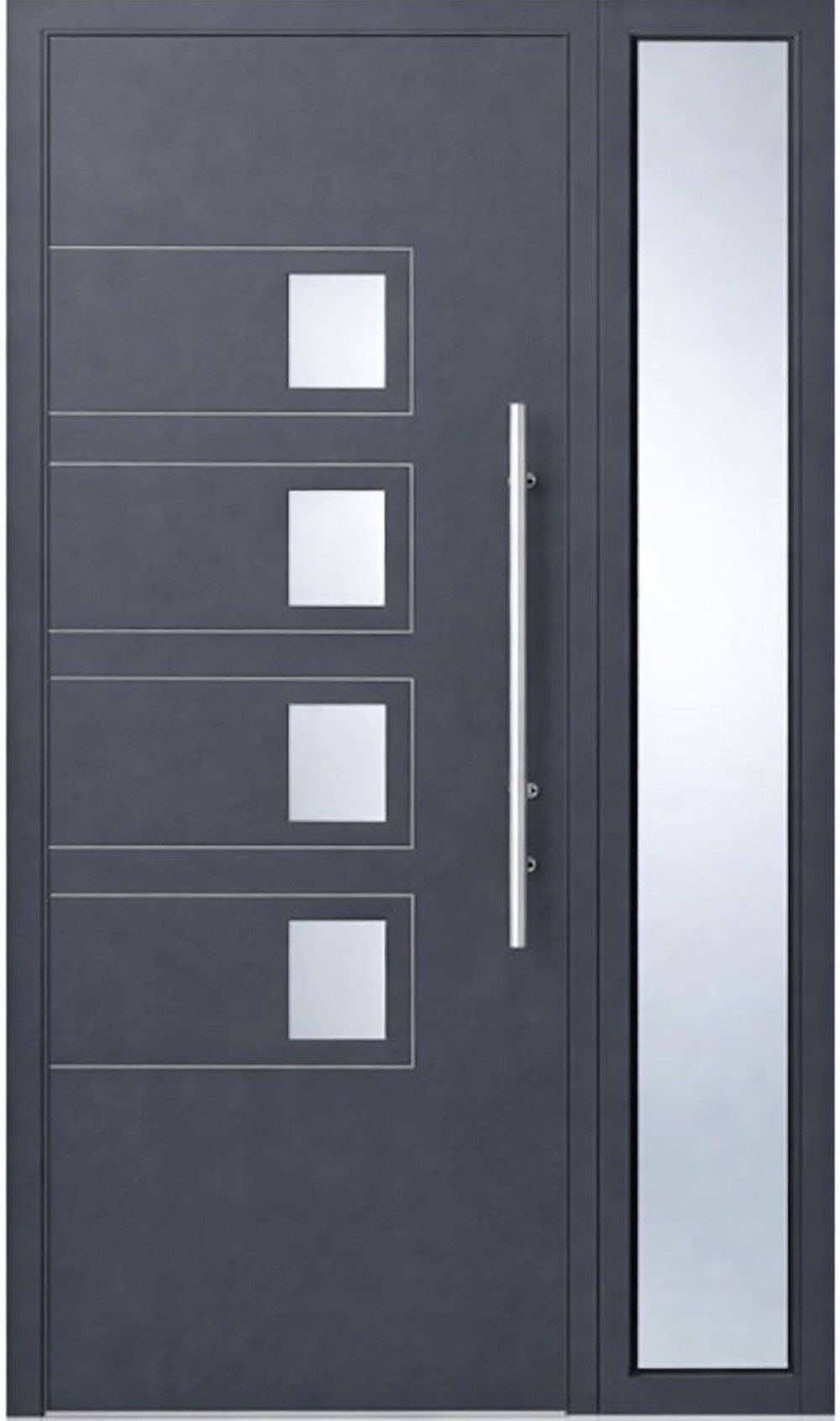 Xlmoebel Haustür Moderne graue Aluminium-Eingangstür mit Milchglas-Elementen, Made in Europa